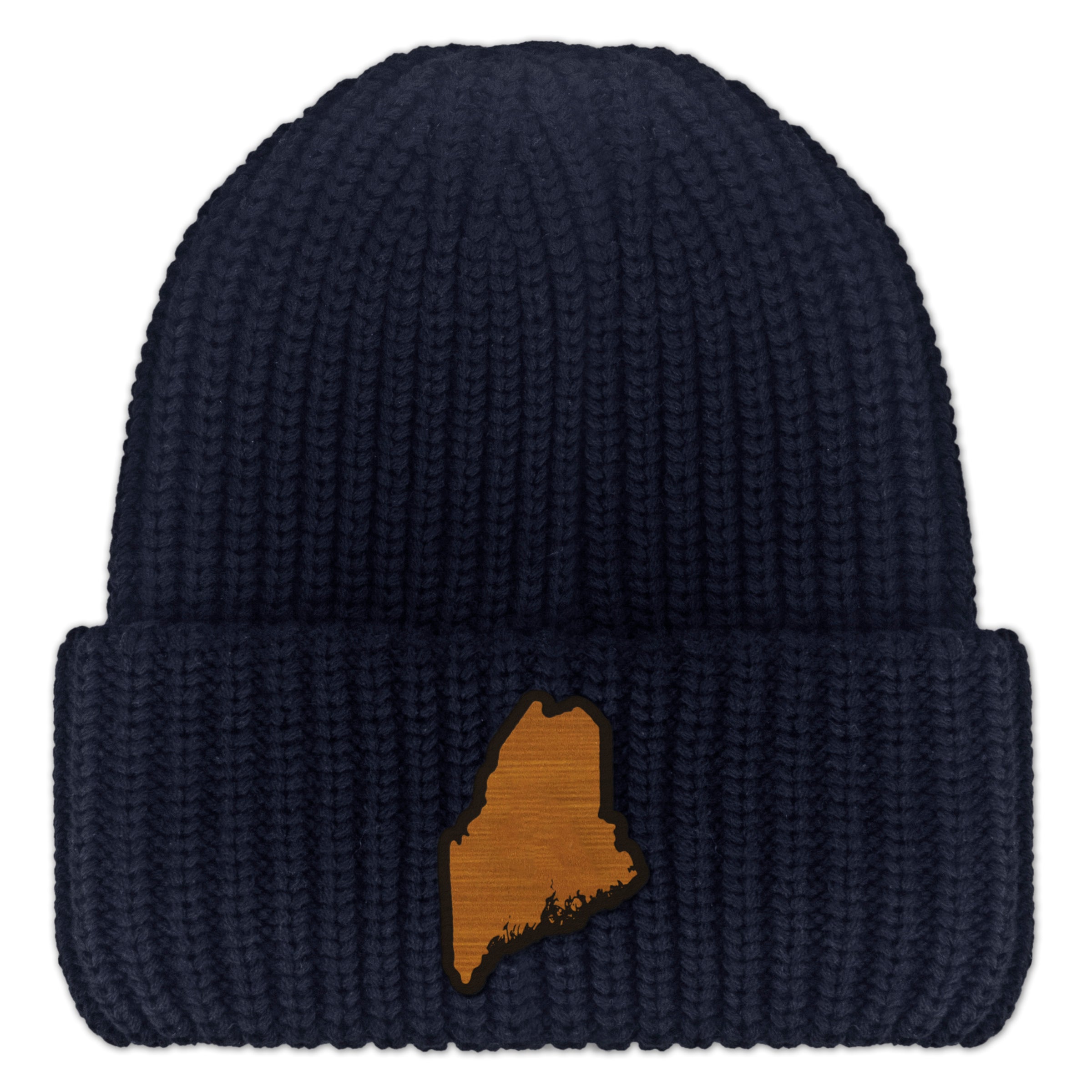 Maine State Wood Grain Patch Chunky Knit Winter Hat