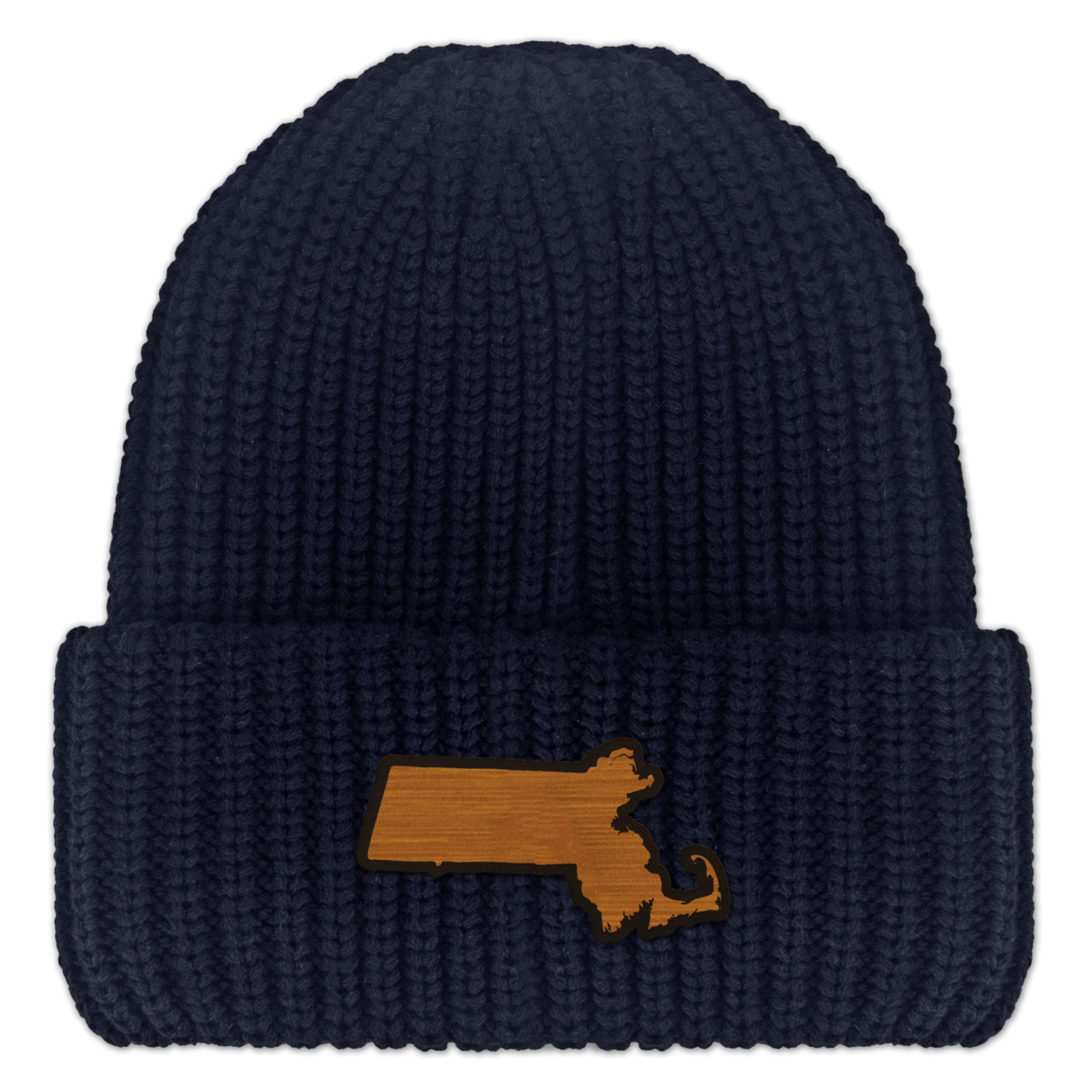 Massachusetts State Wood Grain Patch Chunky Knit Winter Hat