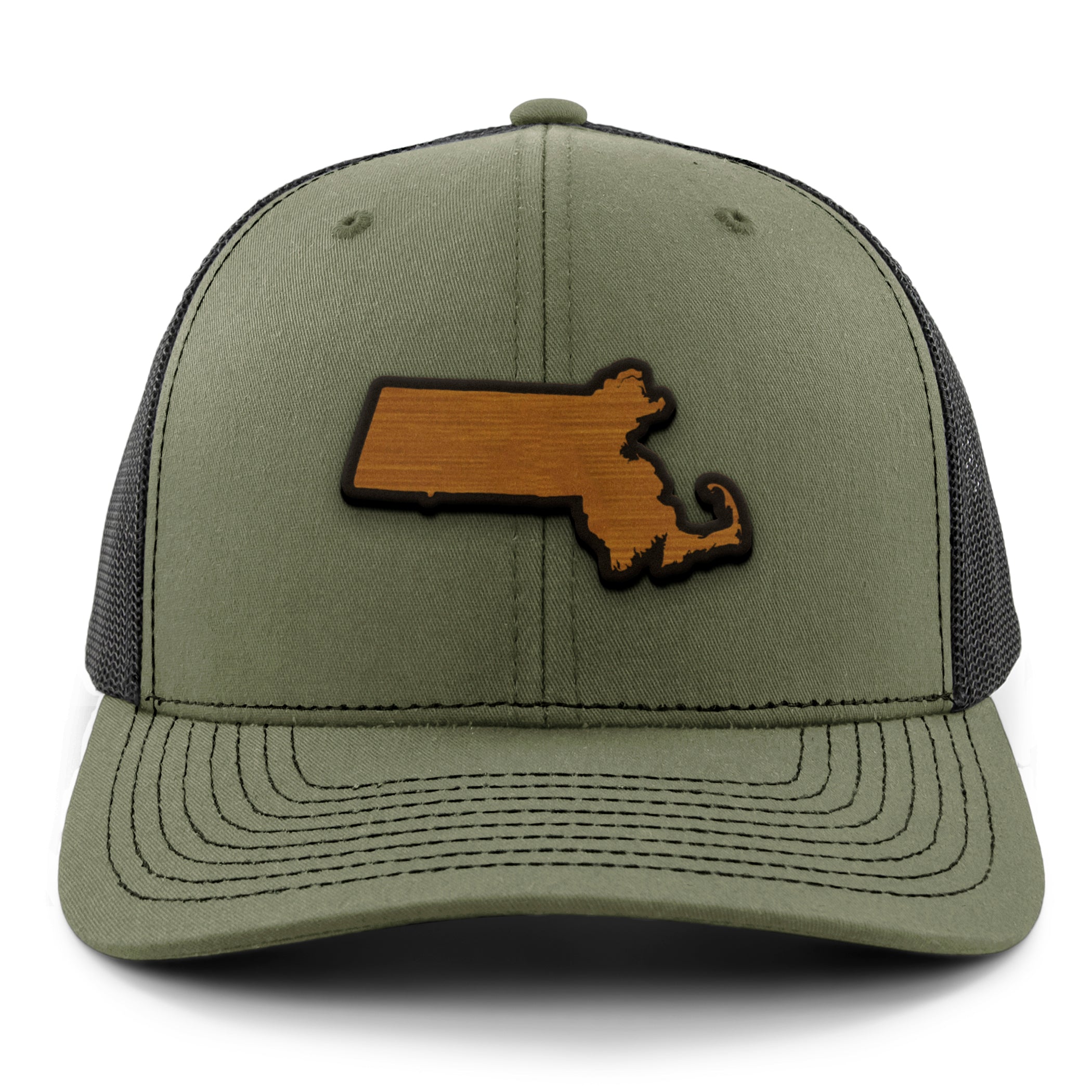 Massachusetts State Wood Grain Patch Classic Snapback Trucker Hat