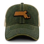 Massachusetts State Wood Grain Patch Dirty Water Trucker Hat