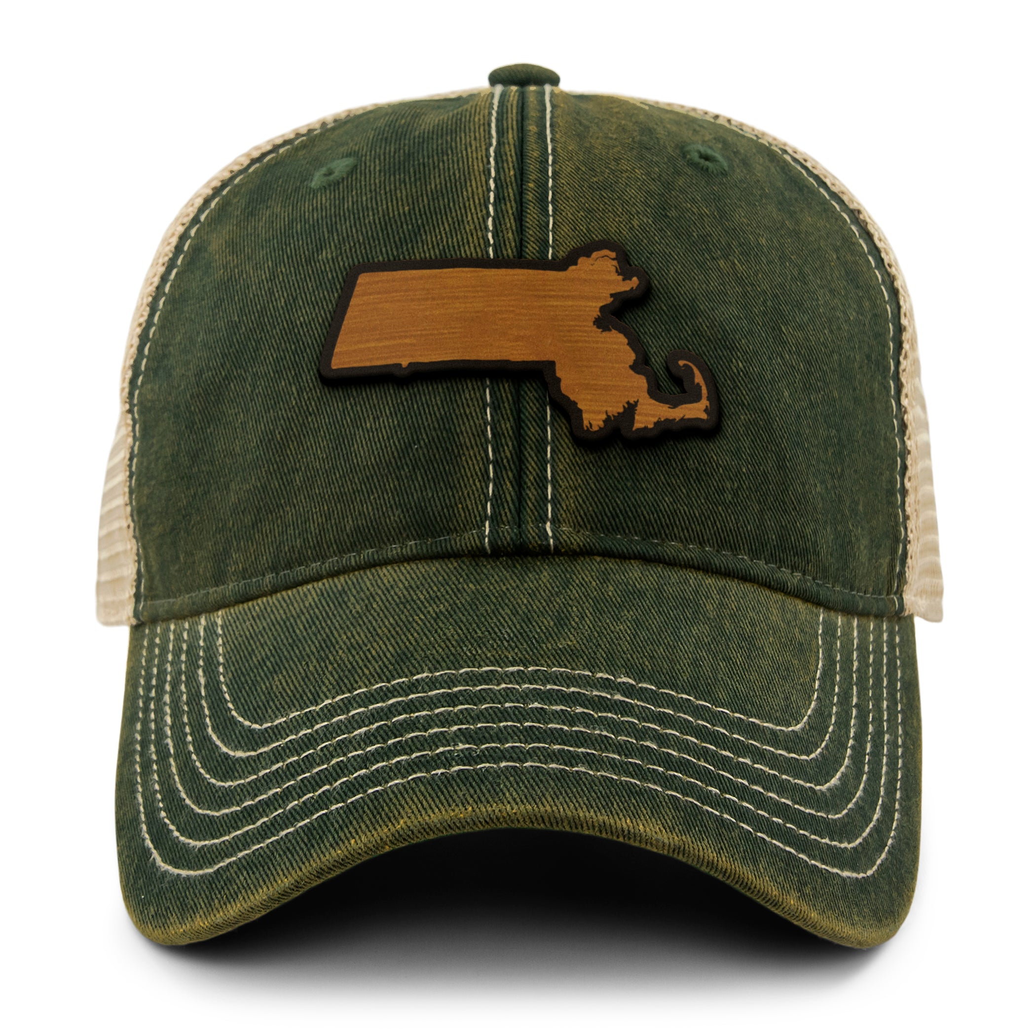 Massachusetts State Wood Grain Patch Dirty Water Trucker Hat