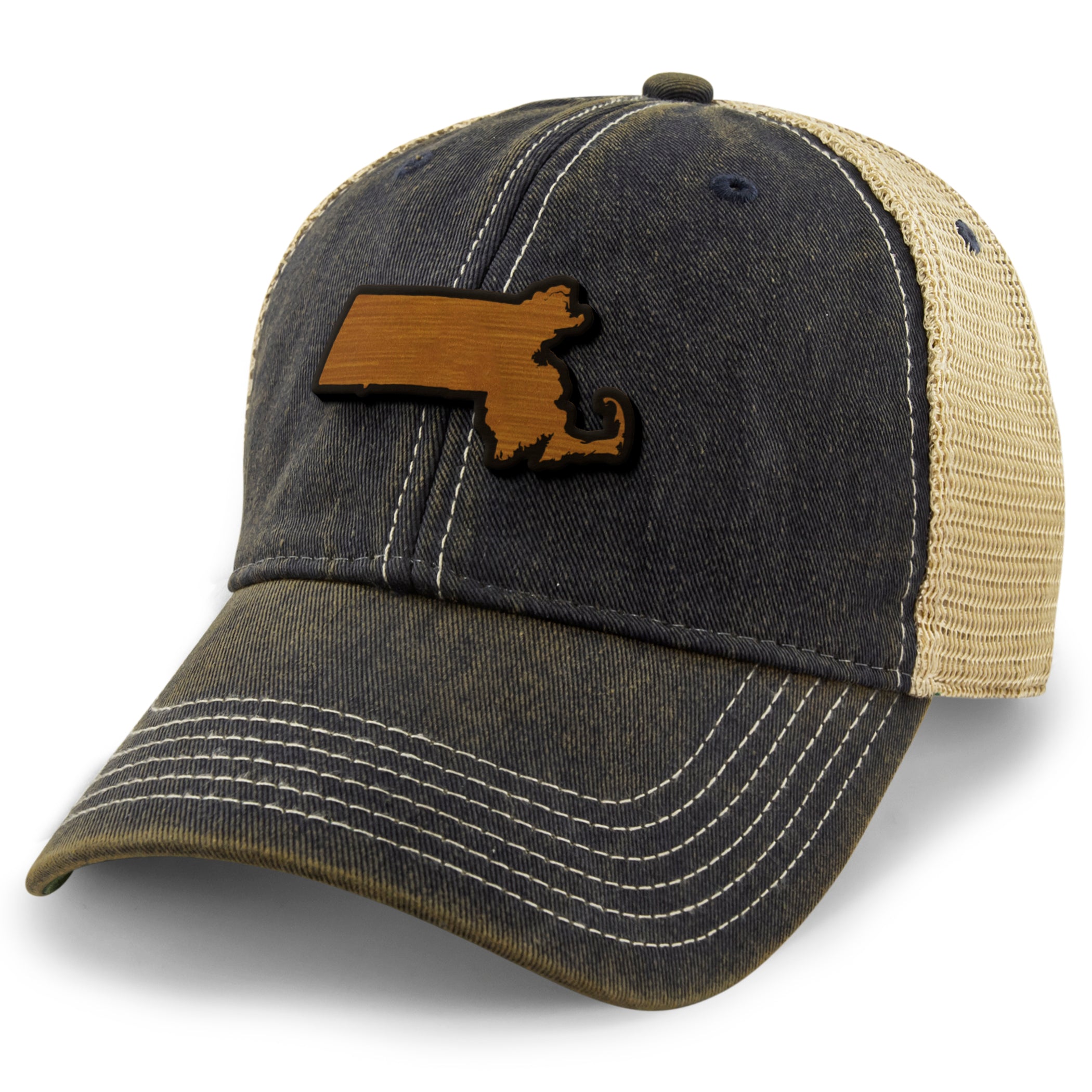 Massachusetts State Wood Grain Patch Dirty Water Trucker Hat