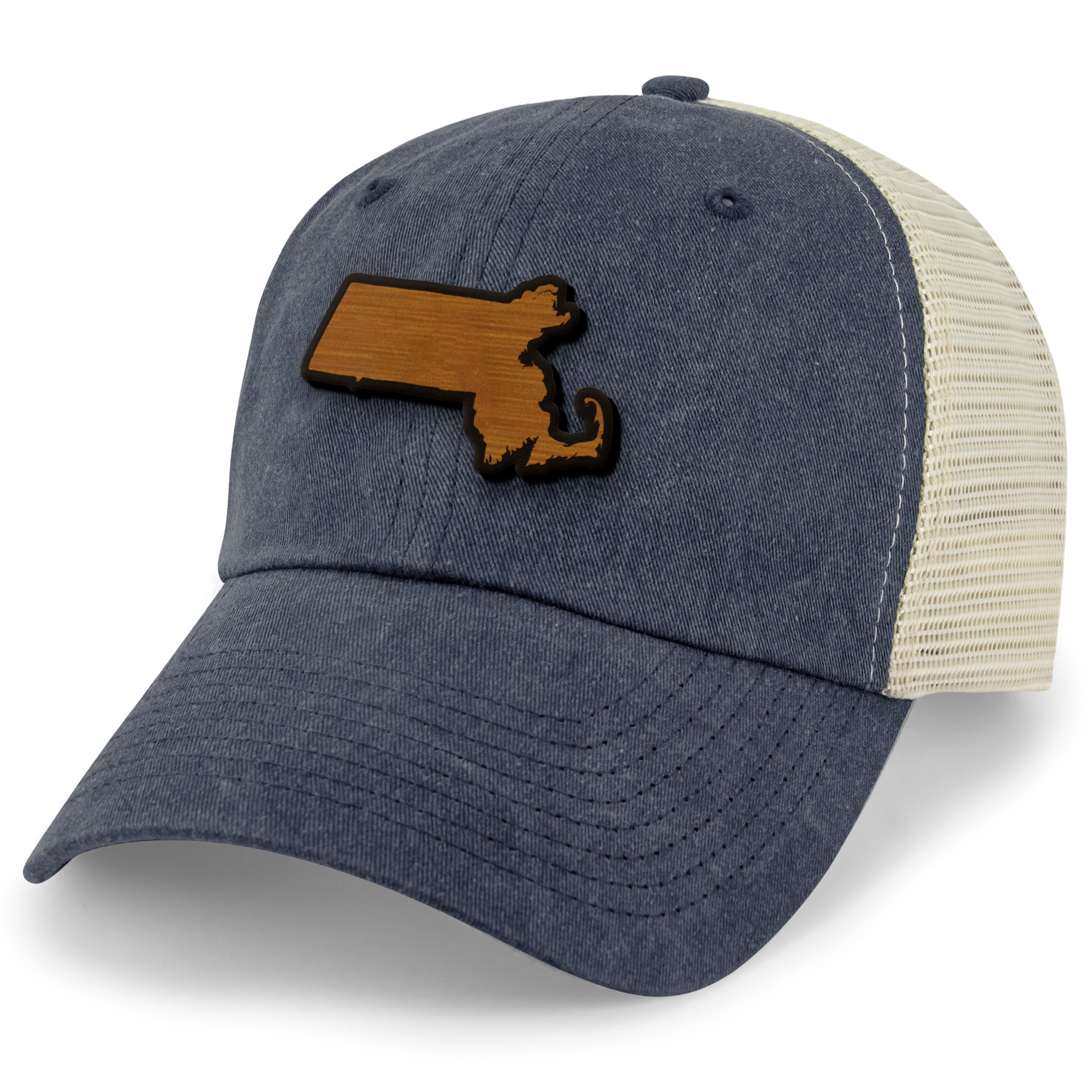Massachusetts State Wood Grain Patch Relaxed Trucker Hat