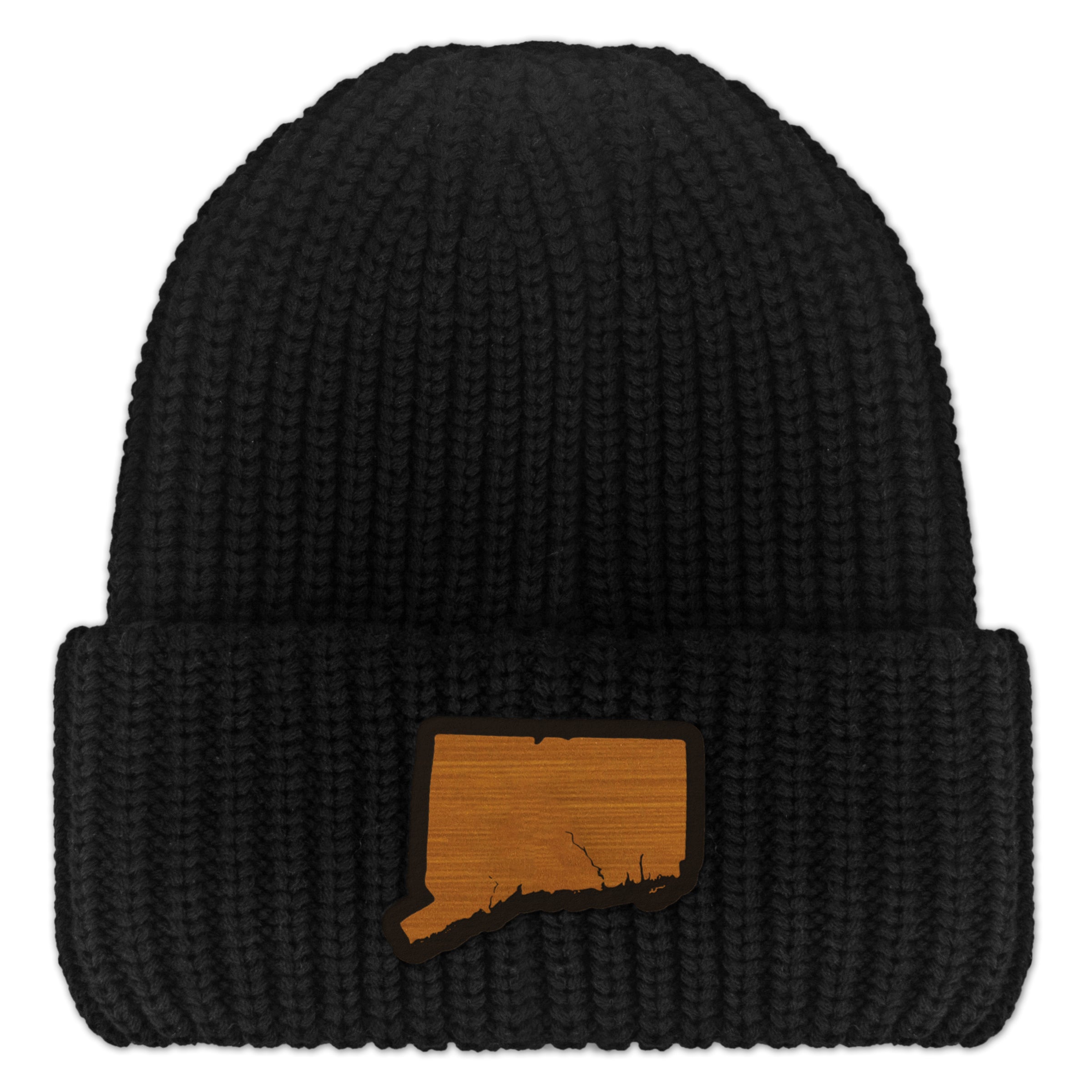 Connecticut State Wood Grain Patch Chunky Knit Winter Hat