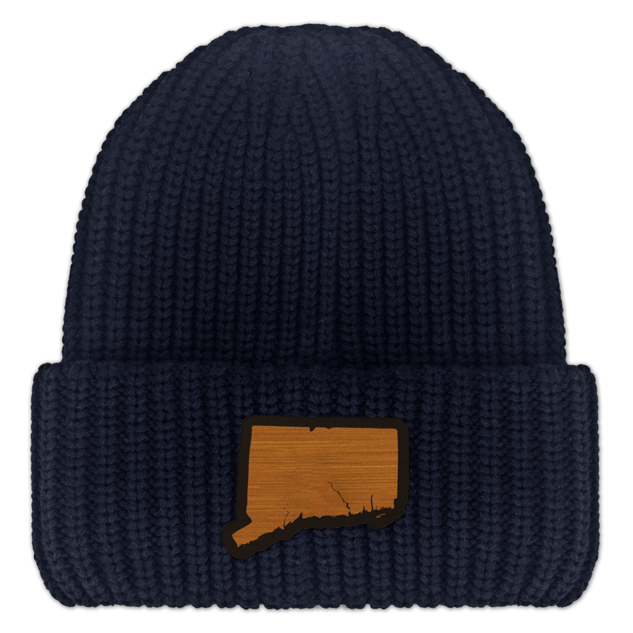 Connecticut State Wood Grain Patch Chunky Knit Winter Hat