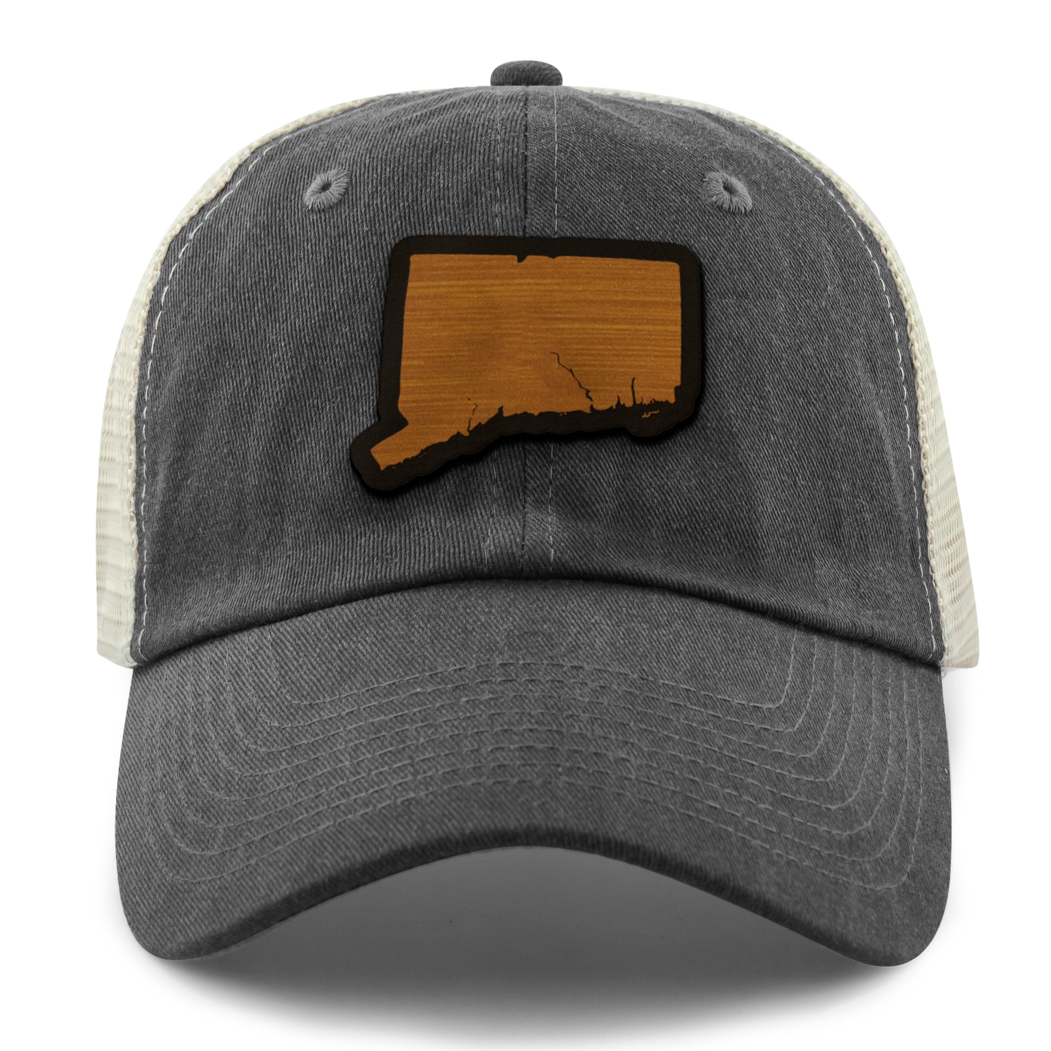 Connecticut State Wood Grain Patch Relaxed Trucker Hat