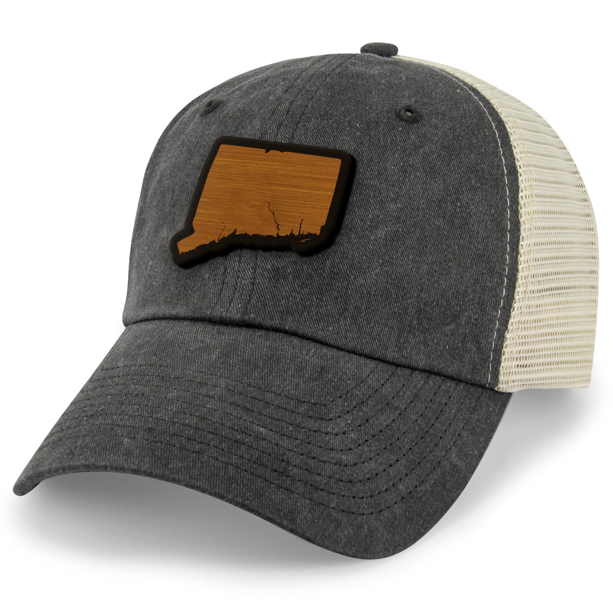 Connecticut State Wood Grain Patch Relaxed Trucker Hat
