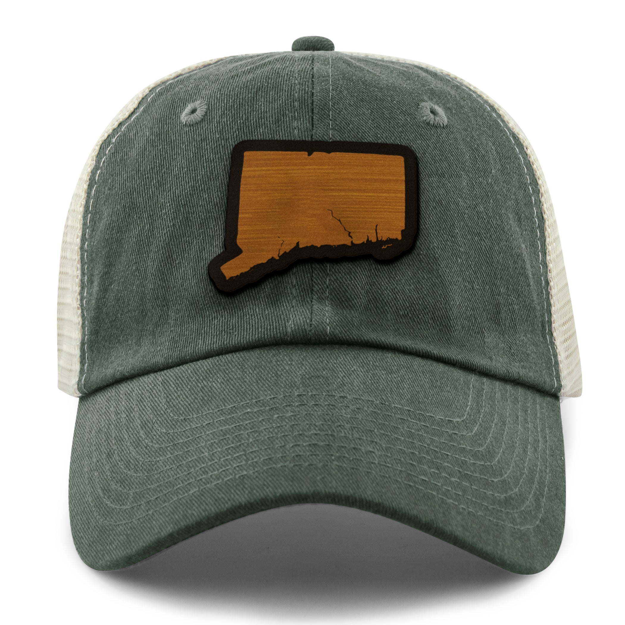 Connecticut State Wood Grain Patch Relaxed Trucker Hat