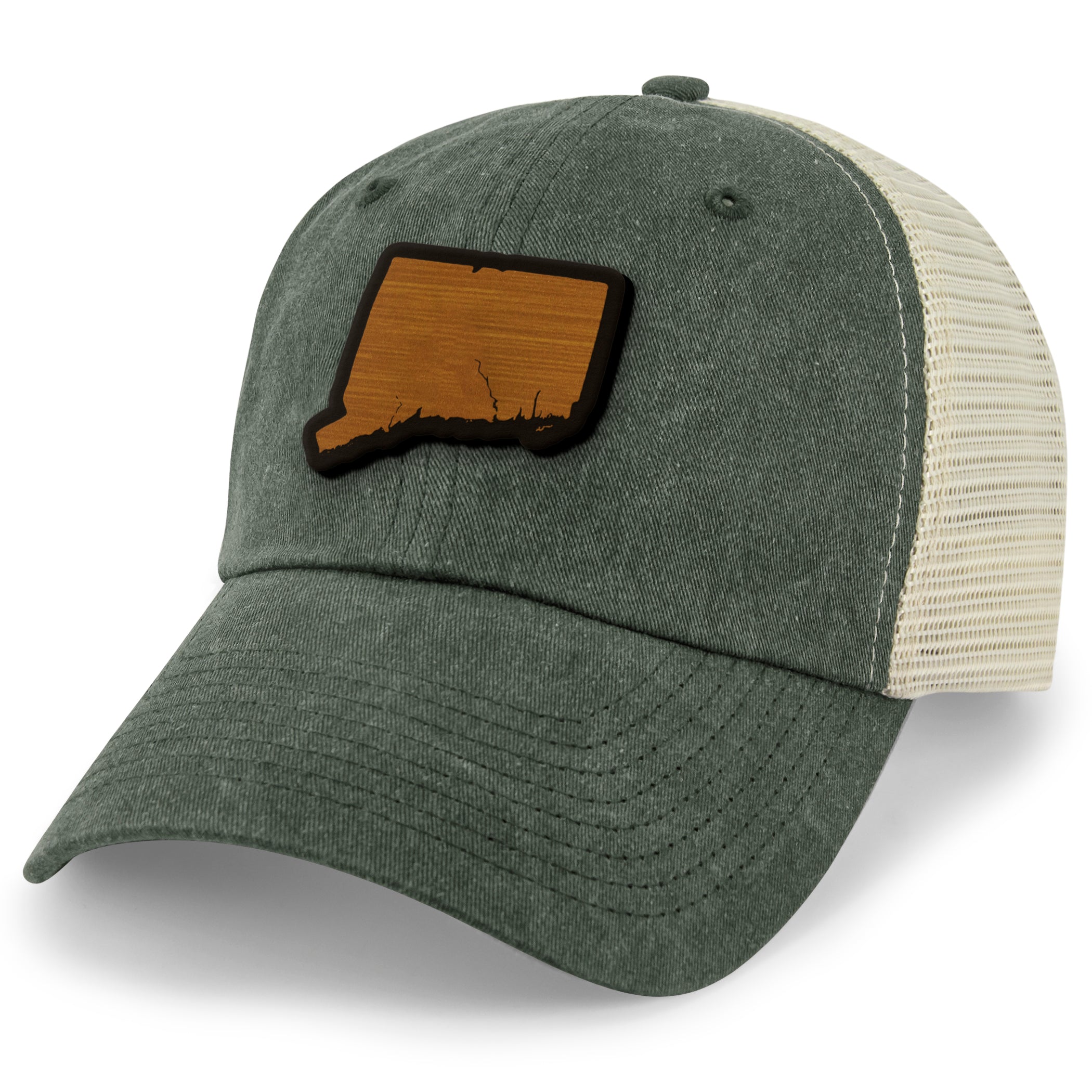 Connecticut State Wood Grain Patch Relaxed Trucker Hat