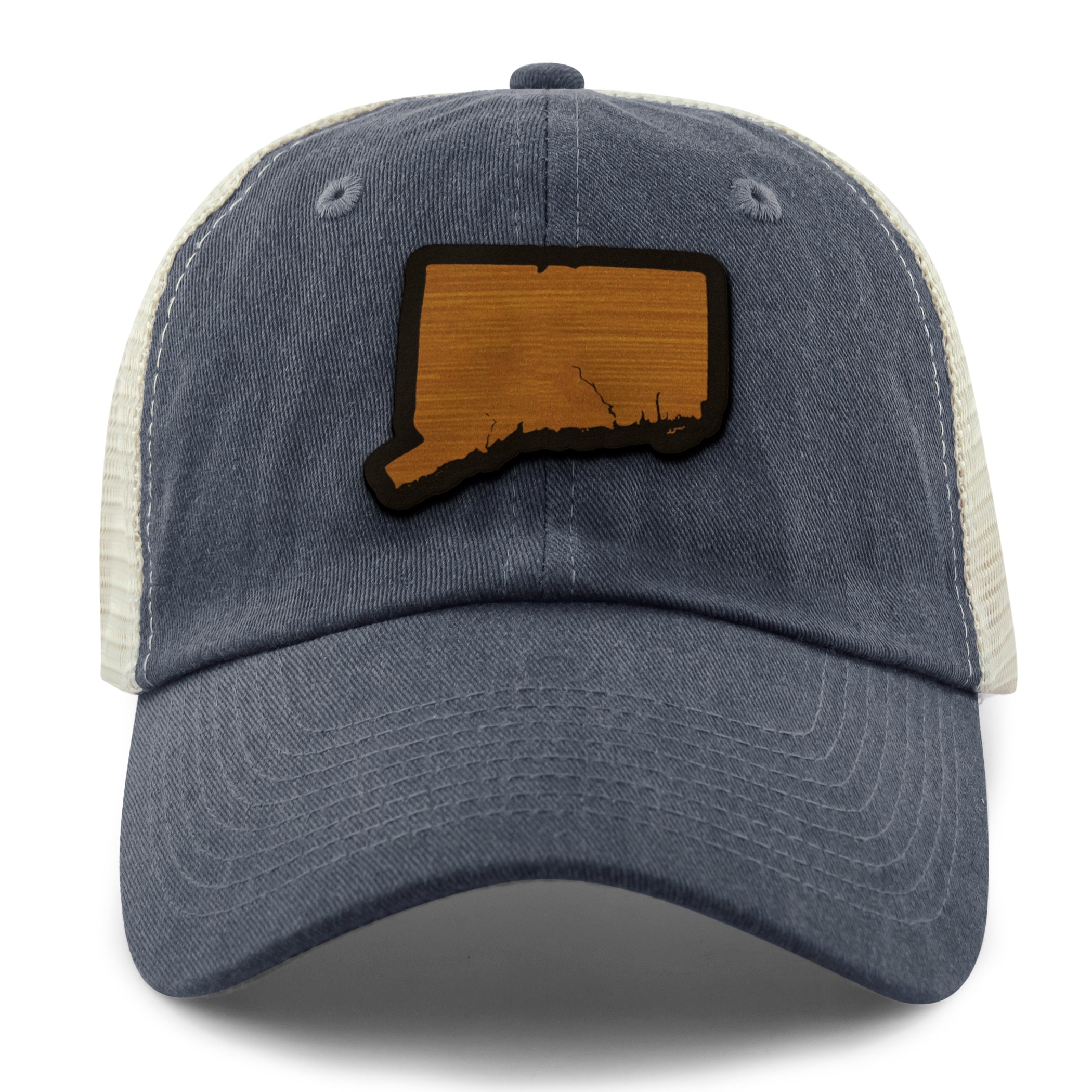 Connecticut State Wood Grain Patch Relaxed Trucker Hat