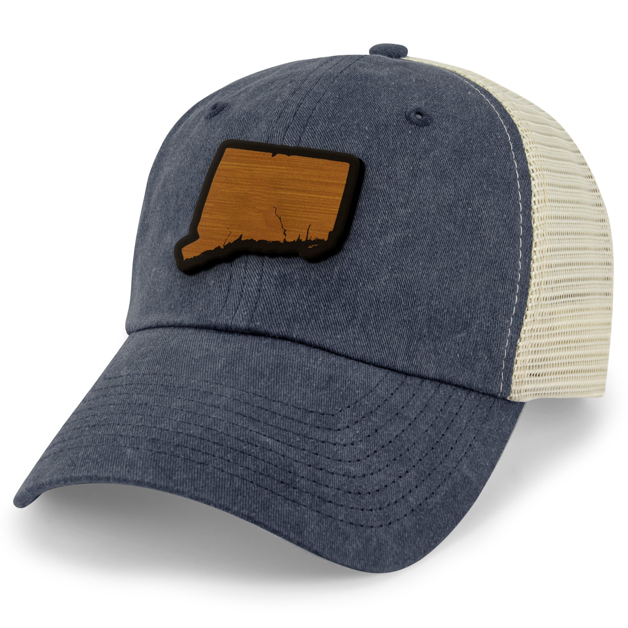 Connecticut State Wood Grain Patch Relaxed Trucker Hat