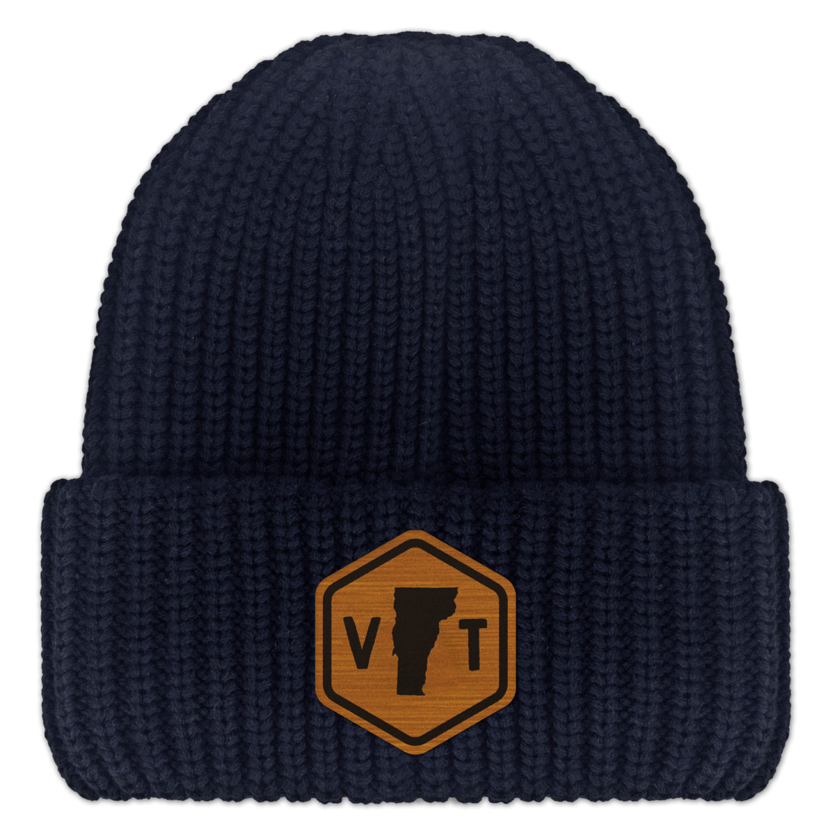 Vermont State Sign Wood Grain Patch Chunky Knit Winter Hat - Chowdaheadz