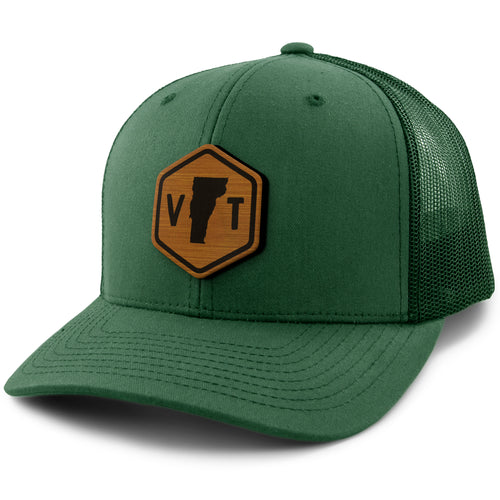 Vermont State Sign Wood Grain Patch Classic Snapback Trucker Hat - Chowdaheadz
