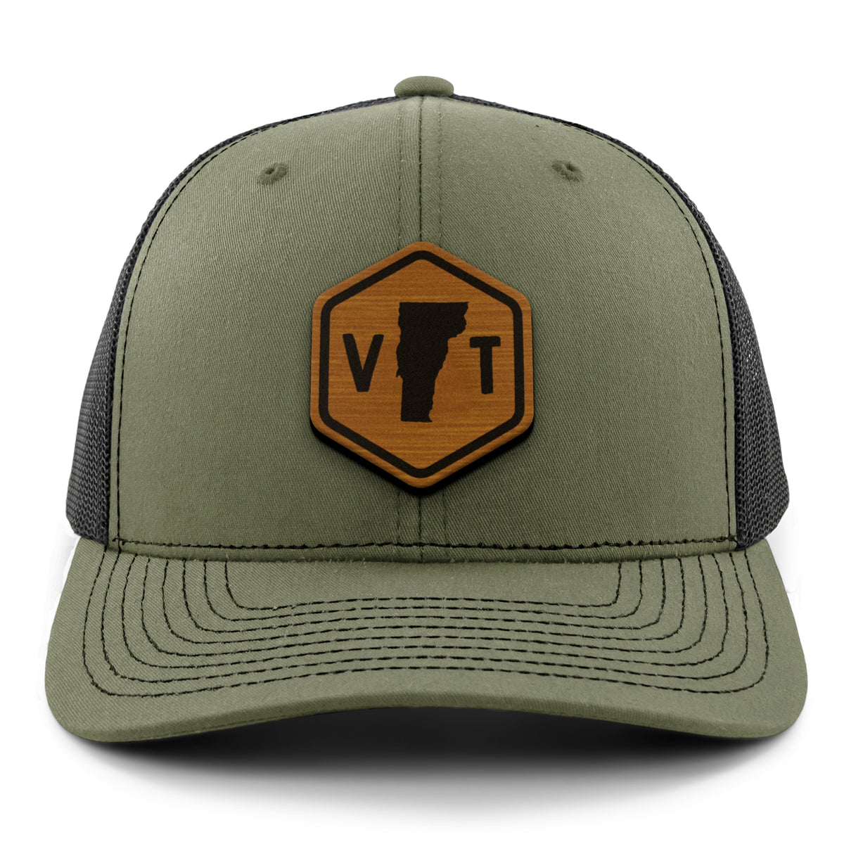 Vermont State Sign Wood Grain Patch Classic Snapback Trucker Hat - Chowdaheadz