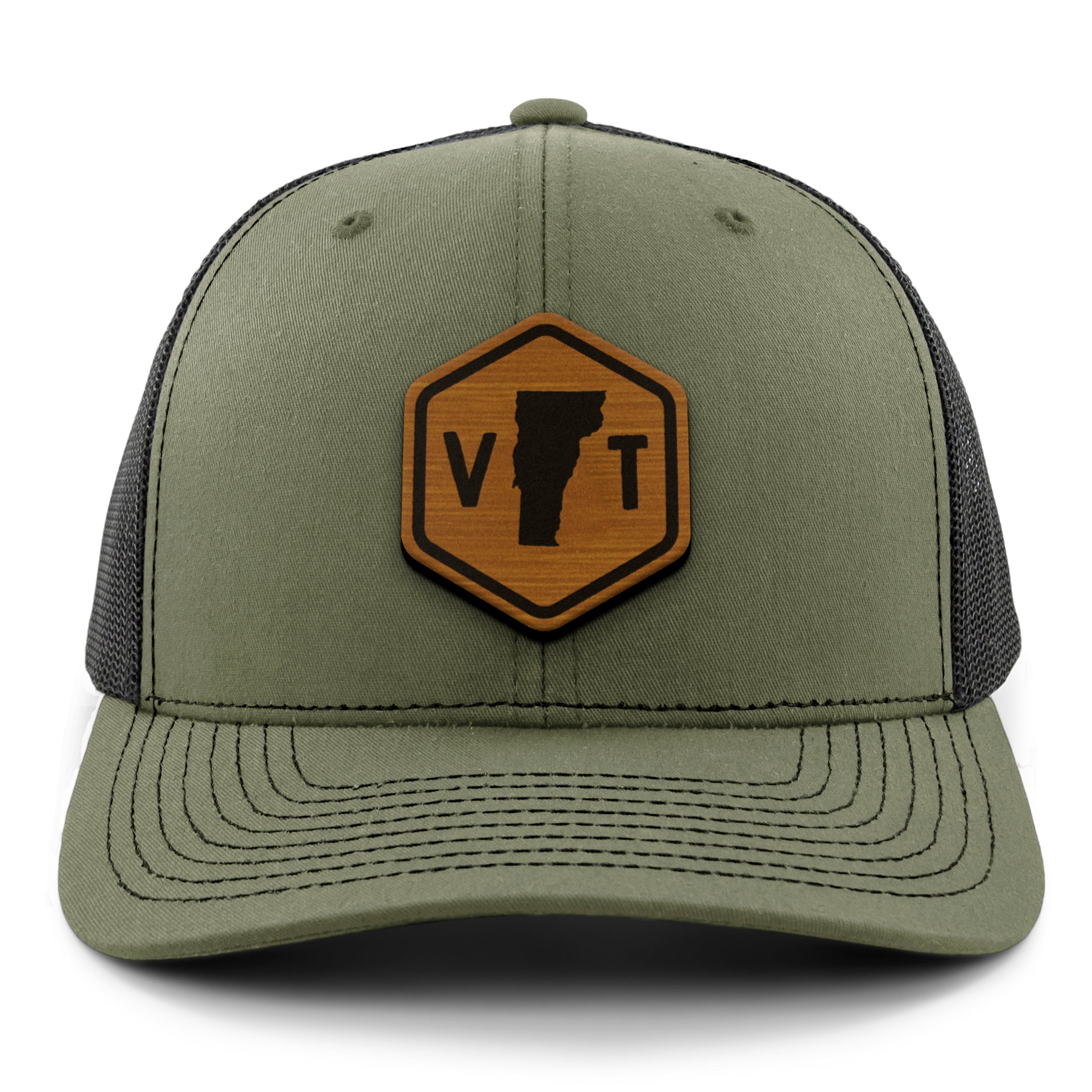 Vermont State Sign Wood Grain Patch Classic Snapback Trucker Hat
