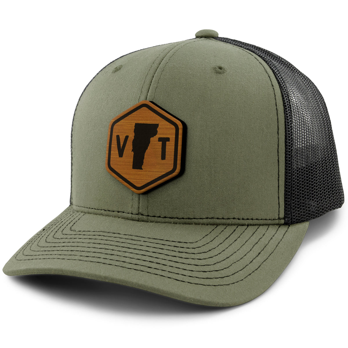 Vermont State Sign Wood Grain Patch Classic Snapback Trucker Hat - Chowdaheadz