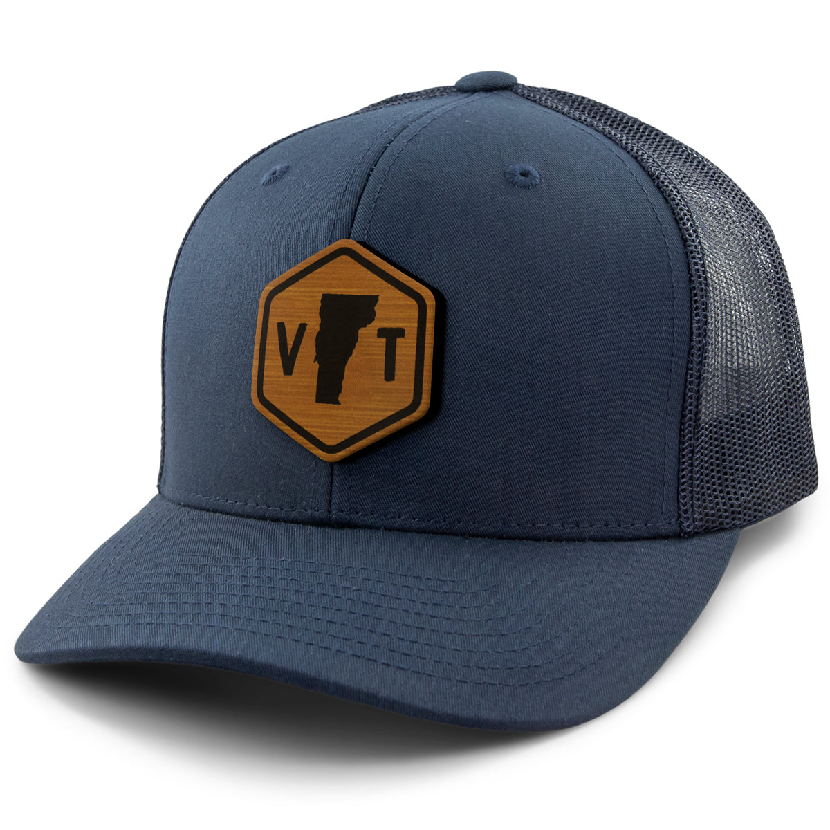 Vermont State Sign Wood Grain Patch Classic Snapback Trucker Hat - Chowdaheadz