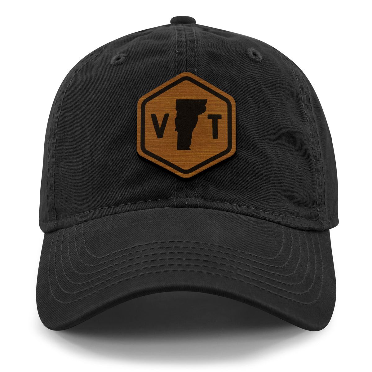 Vermont State Sign Wood Grain Patch Dad Hat - Chowdaheadz