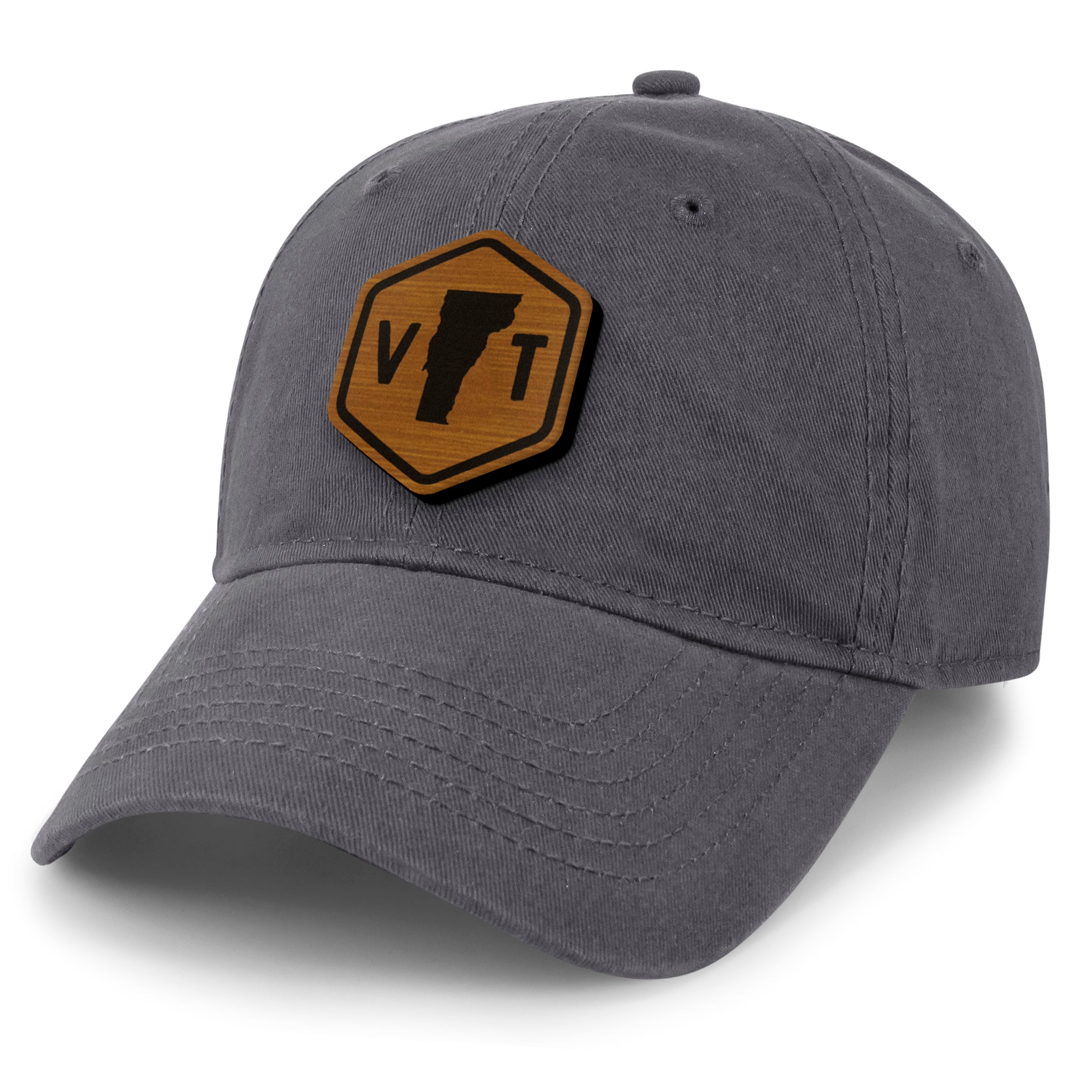 Vermont State Sign Wood Grain Patch Dad Hat
