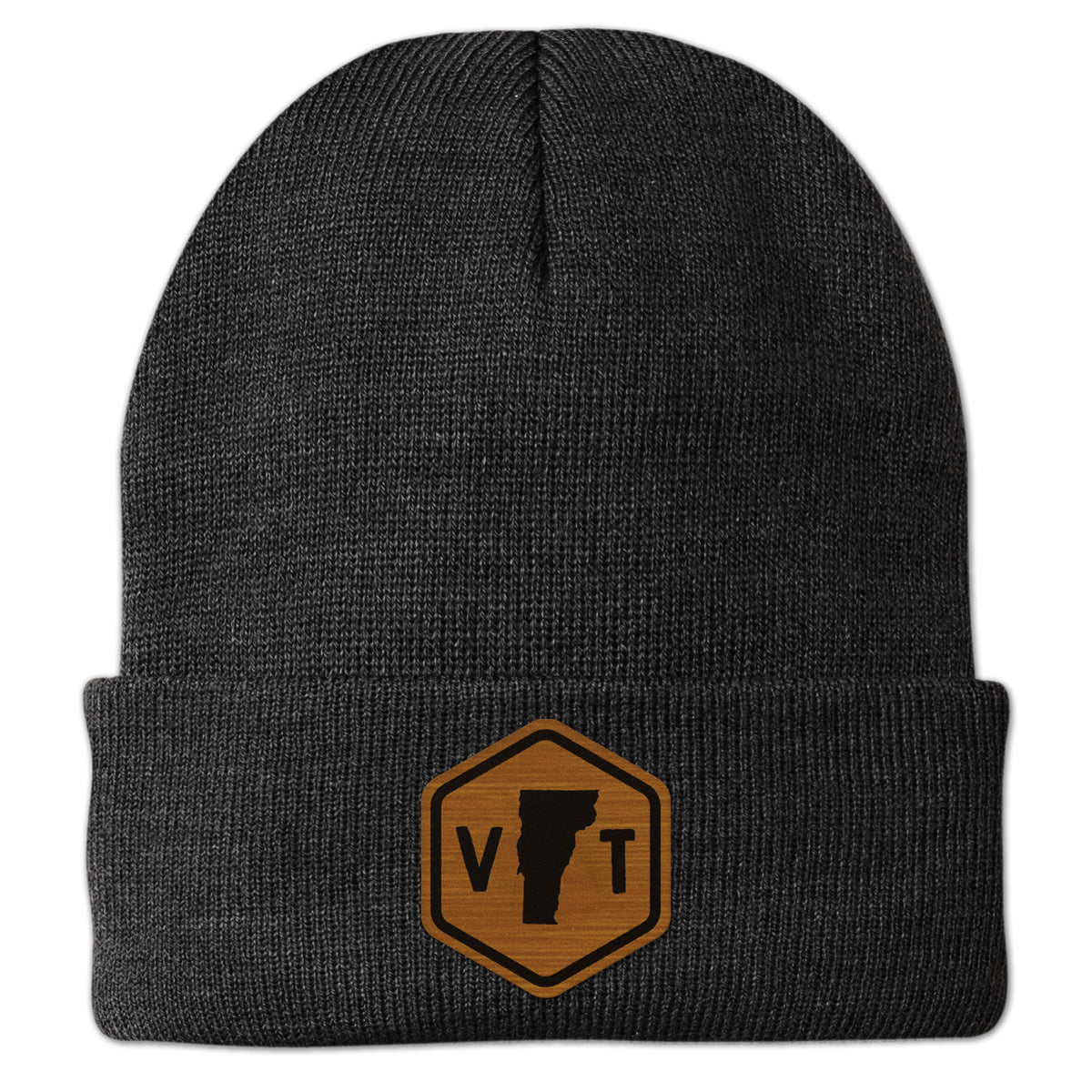 Vermont State Sign Wood Grain Patch Cuff Knit - Chowdaheadz