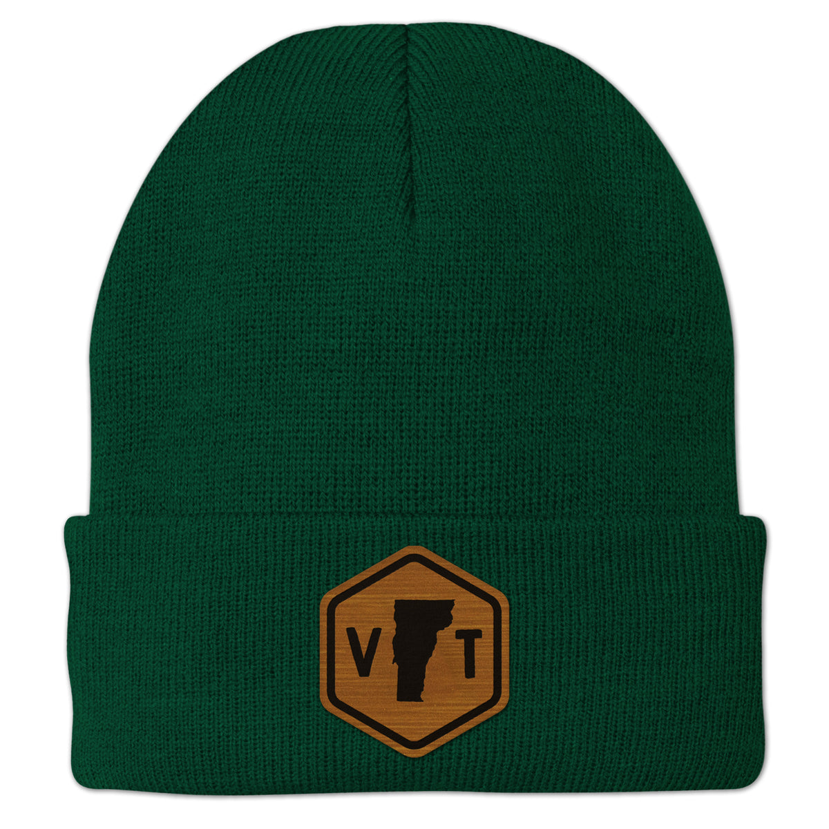 Vermont State Sign Wood Grain Patch Cuff Knit - Chowdaheadz