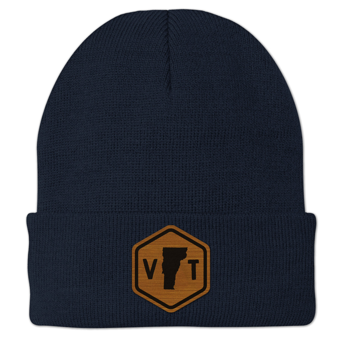 Vermont State Sign Wood Grain Patch Cuff Knit - Chowdaheadz
