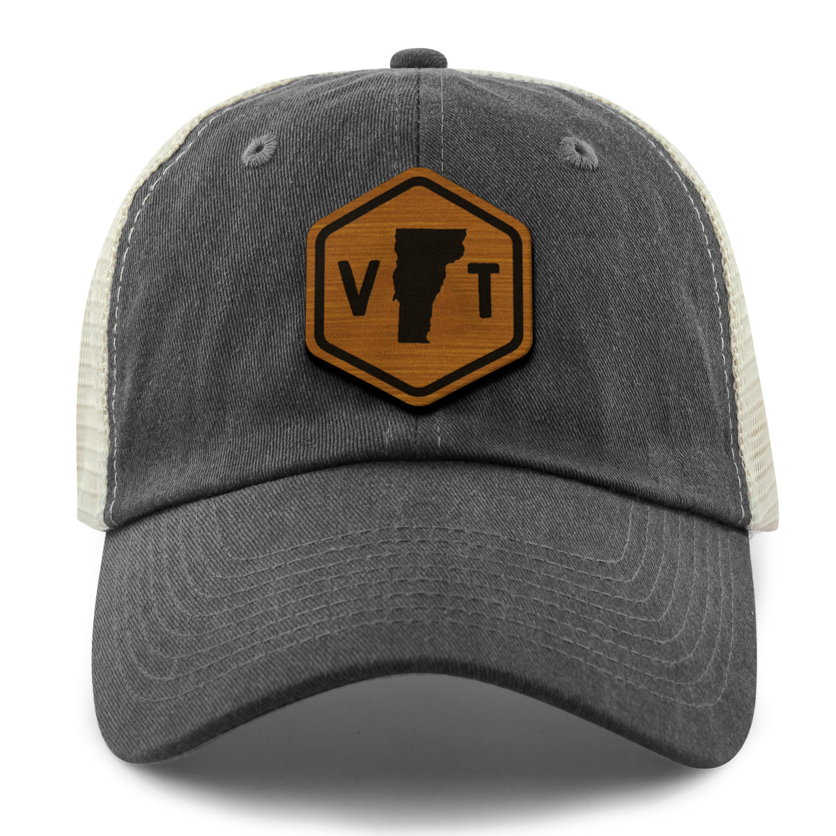 Vermont State Sign Wood Grain Patch Relaxed Trucker Hat - Chowdaheadz