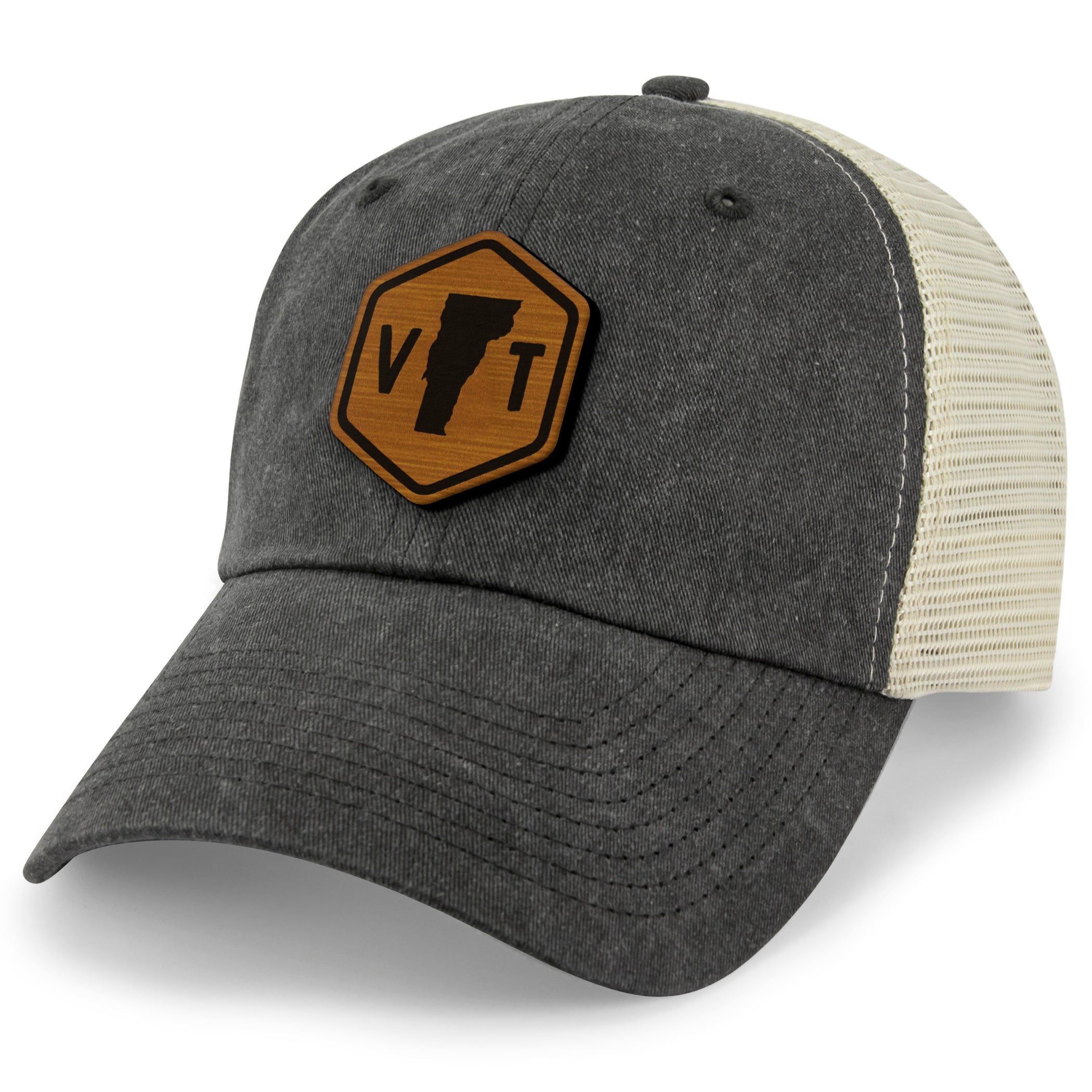 Vermont State Sign Wood Grain Patch Relaxed Trucker Hat
