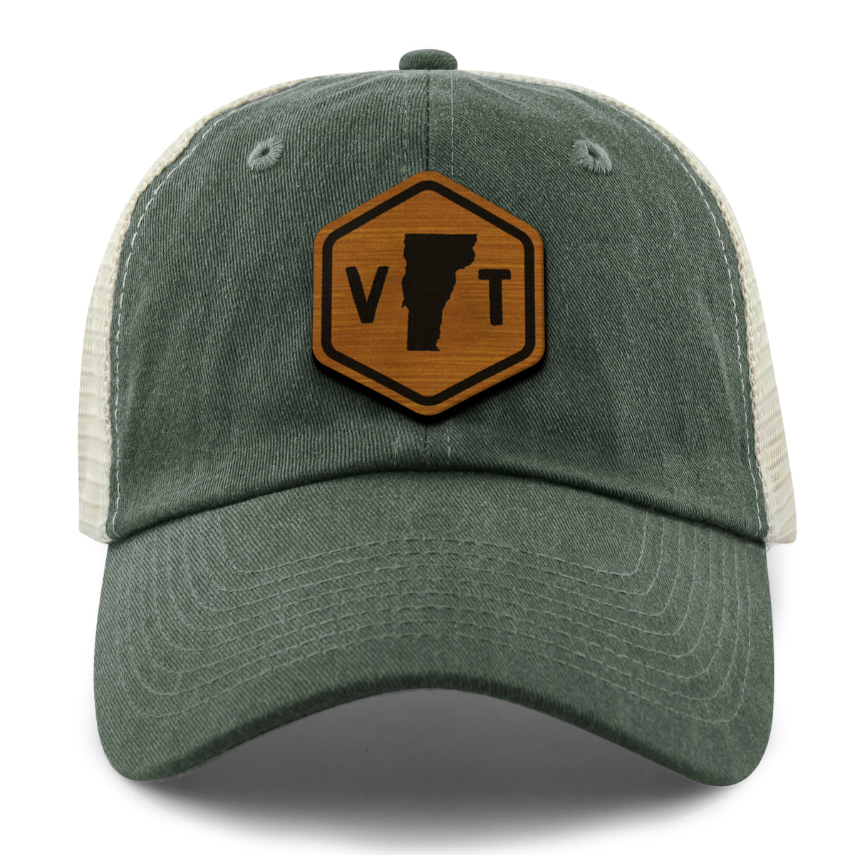 Vermont State Sign Wood Grain Patch Relaxed Trucker Hat - Chowdaheadz