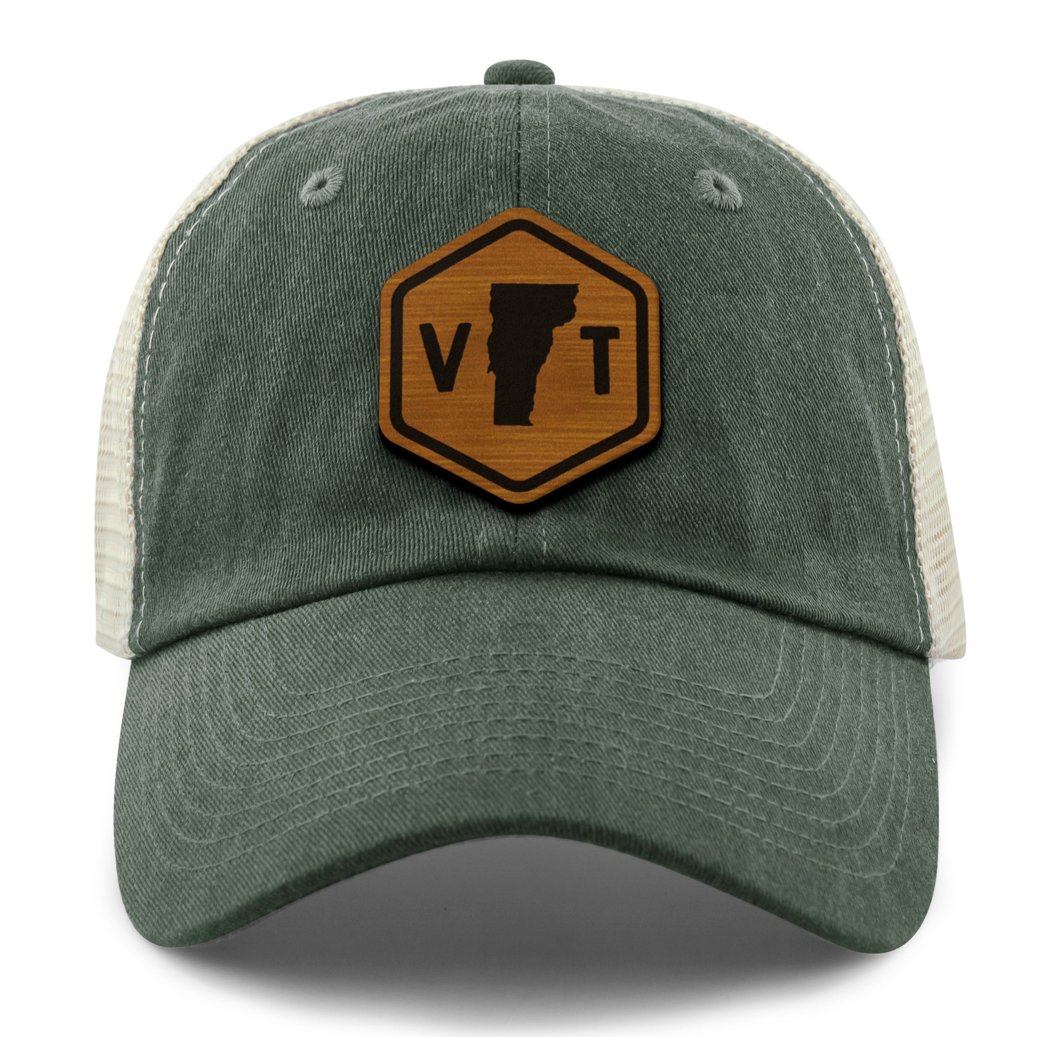 Vermont State Sign Wood Grain Patch Relaxed Trucker Hat