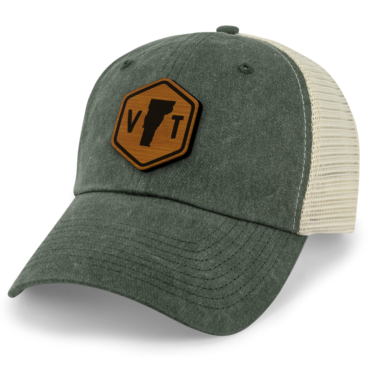 Vermont State Sign Wood Grain Patch Relaxed Trucker Hat - Chowdaheadz