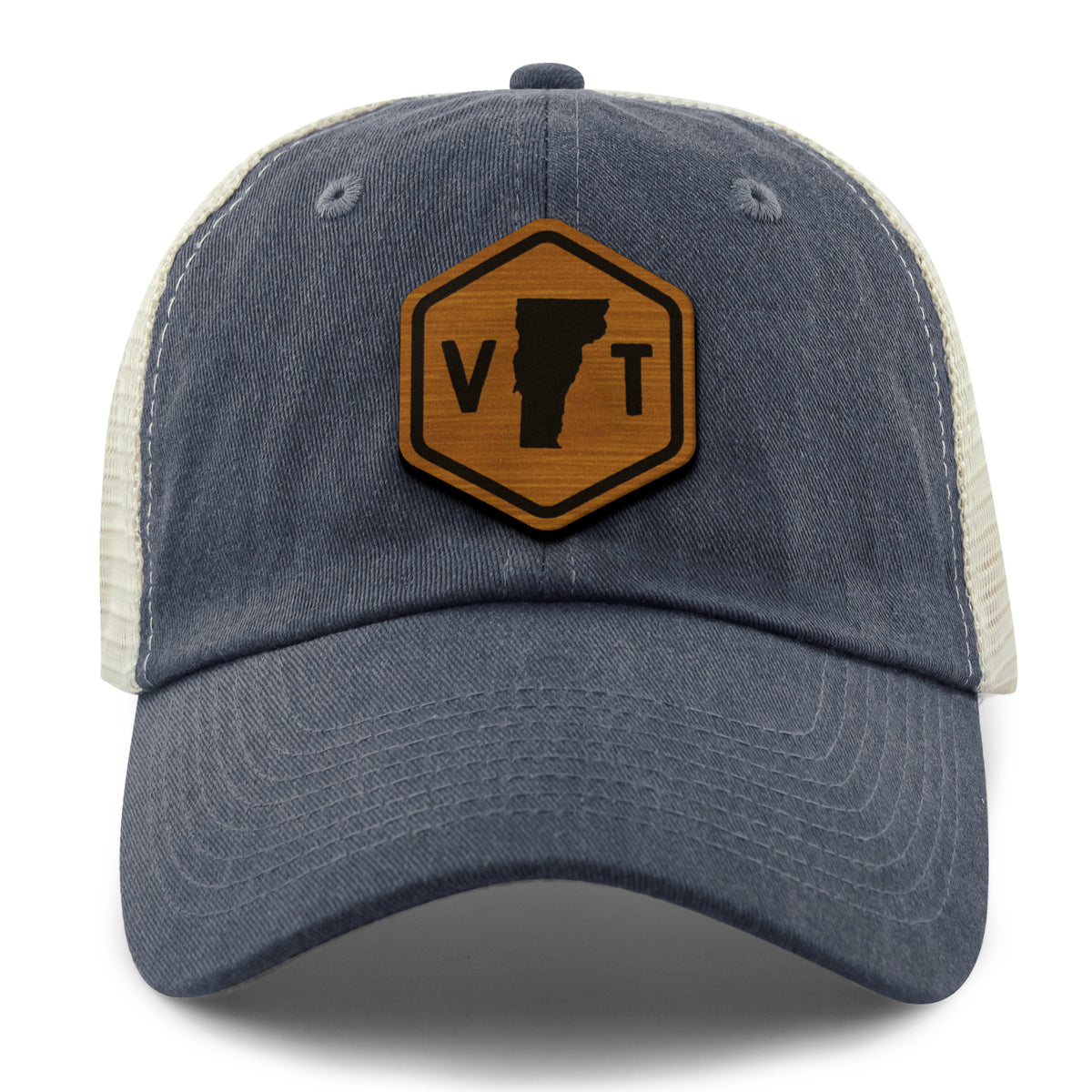 Vermont State Sign Wood Grain Patch Relaxed Trucker Hat - Chowdaheadz