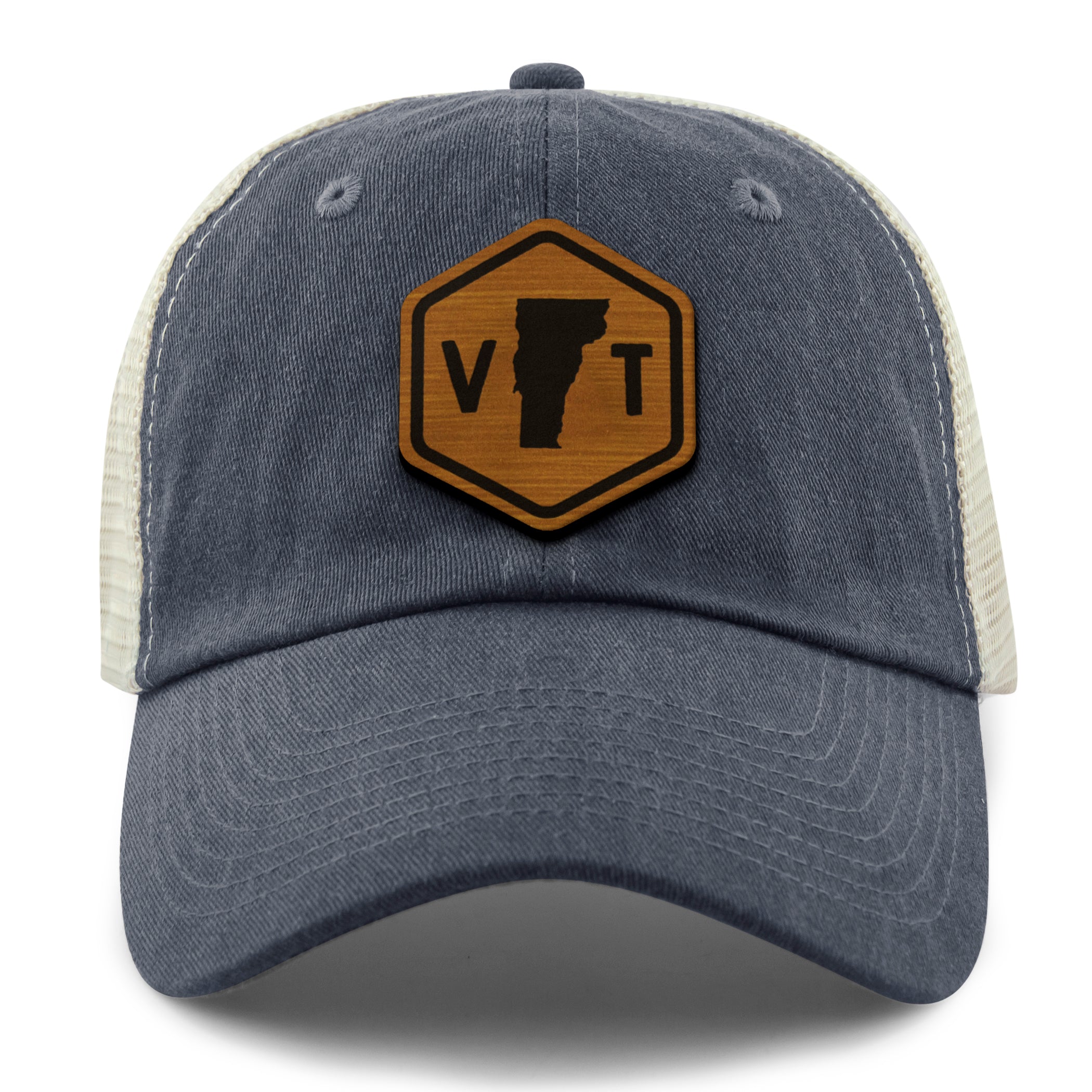 Vermont State Sign Wood Grain Patch Relaxed Trucker Hat
