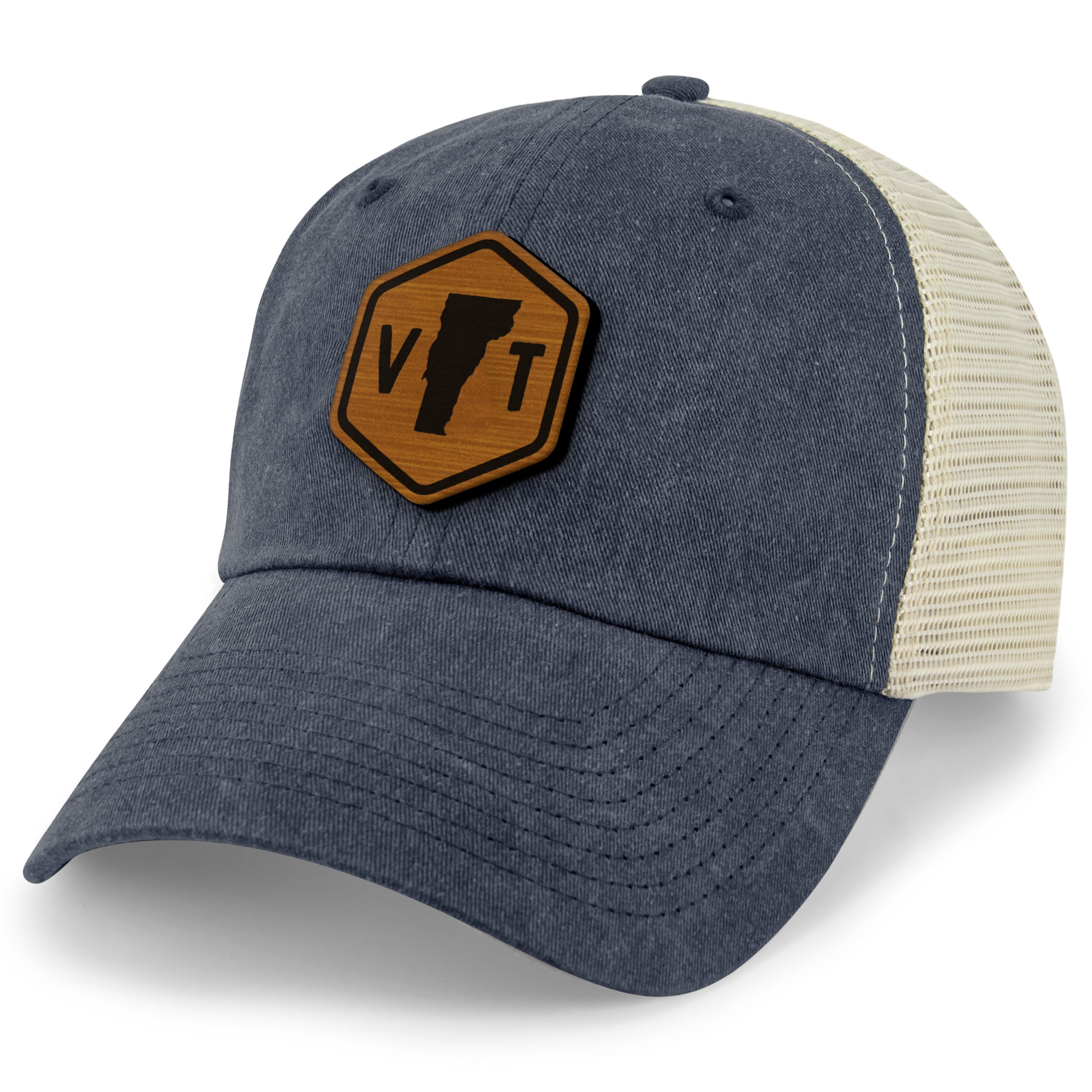 Vermont State Sign Wood Grain Patch Relaxed Trucker Hat
