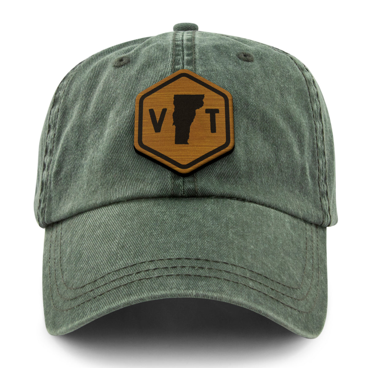 Vermont State Sign Wood Grain Patch Washed Dad Hat - Chowdaheadz