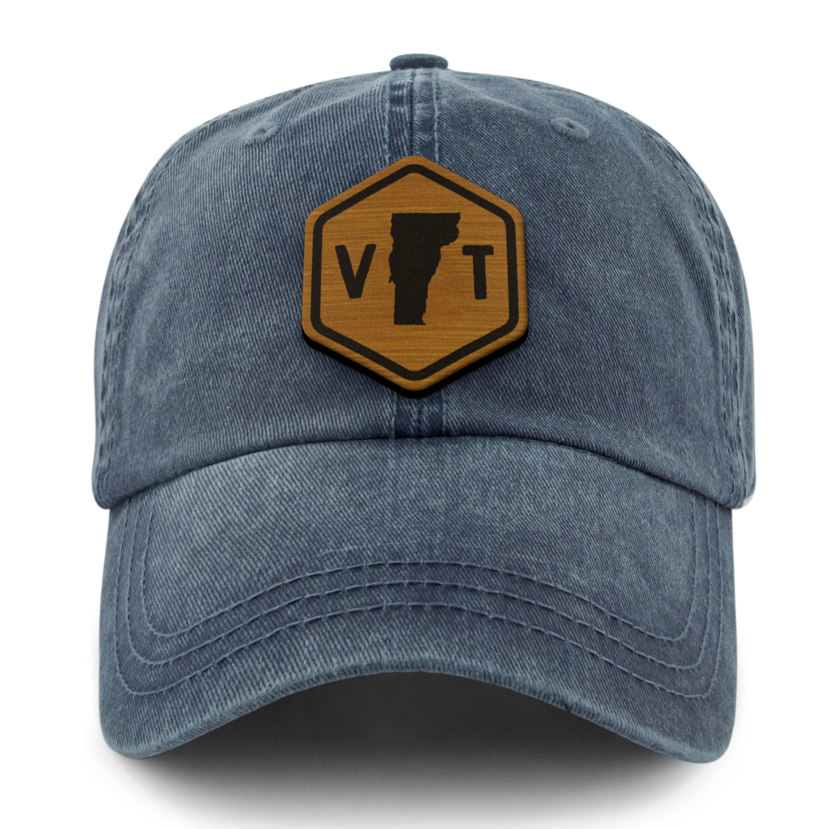 Vermont State Sign Wood Grain Patch Washed Dad Hat - Chowdaheadz