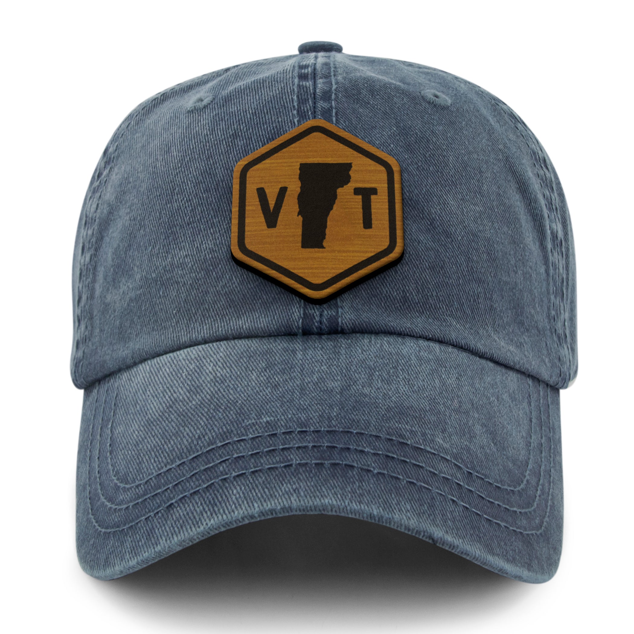 Vermont State Sign Wood Grain Patch Washed Dad Hat