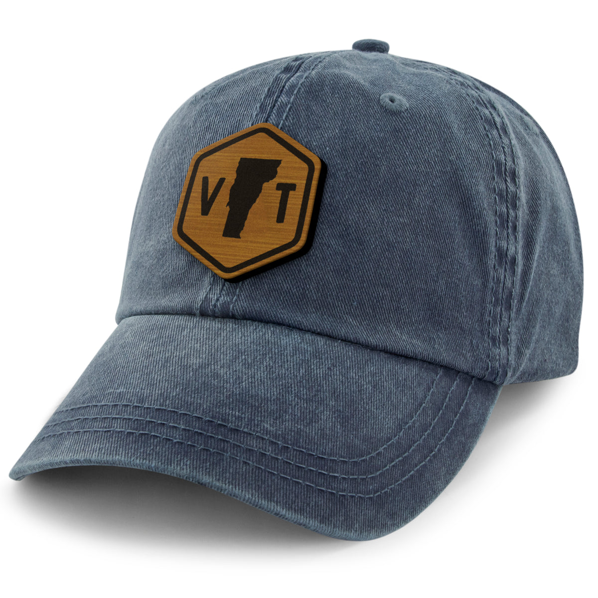 Vermont State Sign Wood Grain Patch Washed Dad Hat - Chowdaheadz