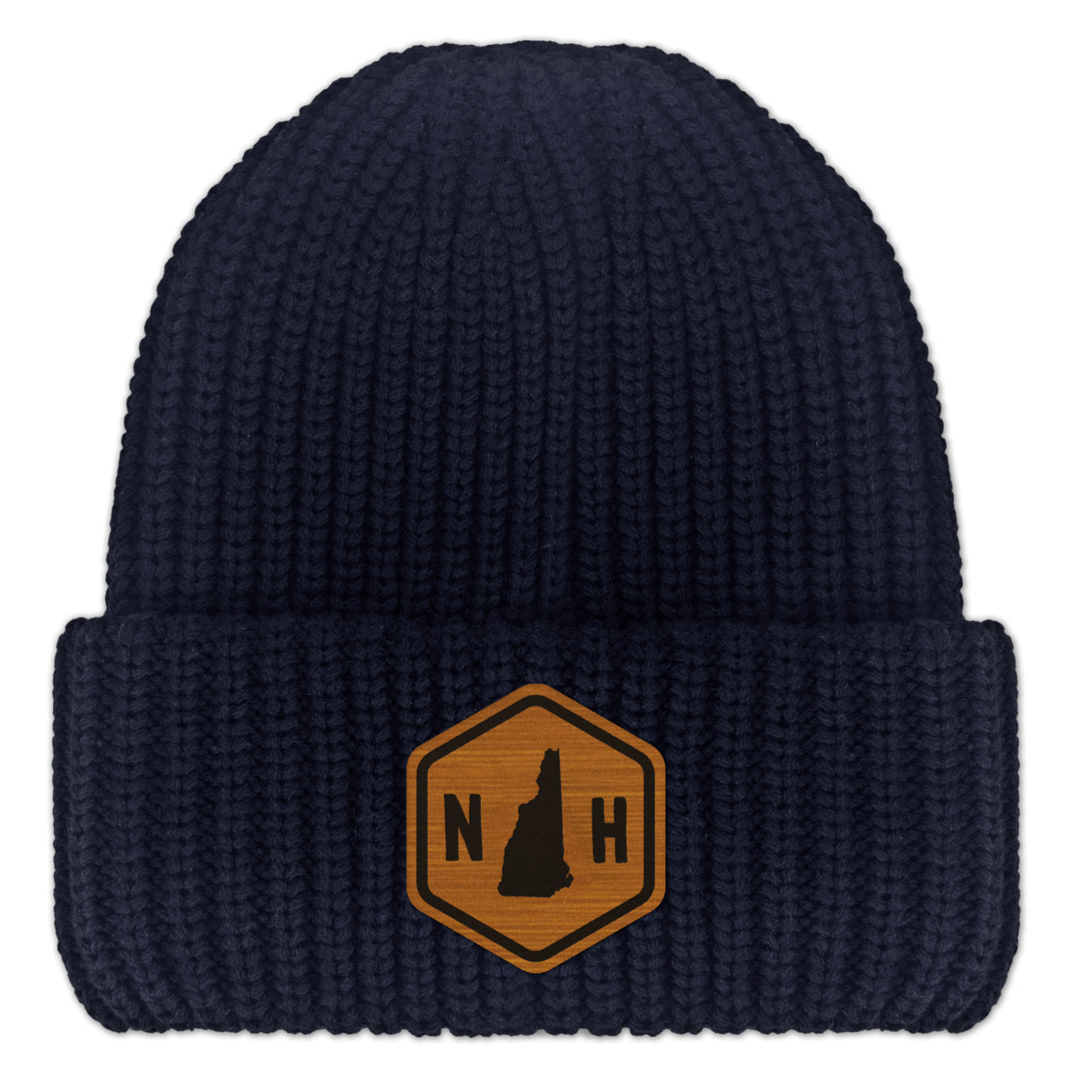 New Hampshire State Sign Wood Grain Patch Chunky Knit Winter Hat - Chowdaheadz