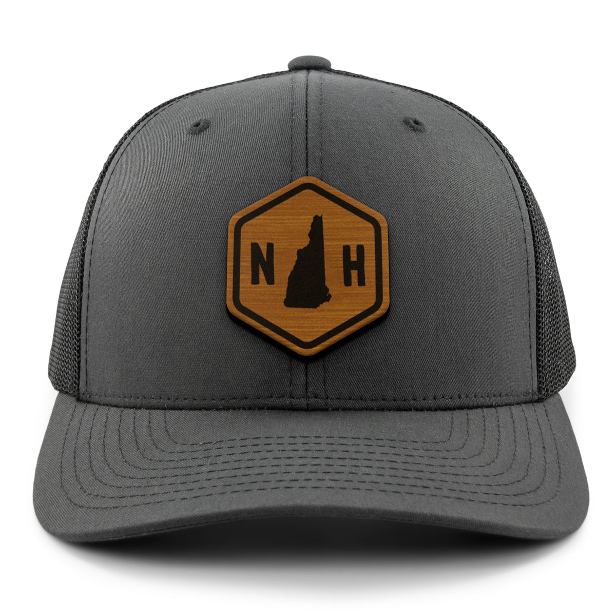 New Hampshire State Sign Wood Grain Patch Classic Snapback Trucker Hat - Chowdaheadz