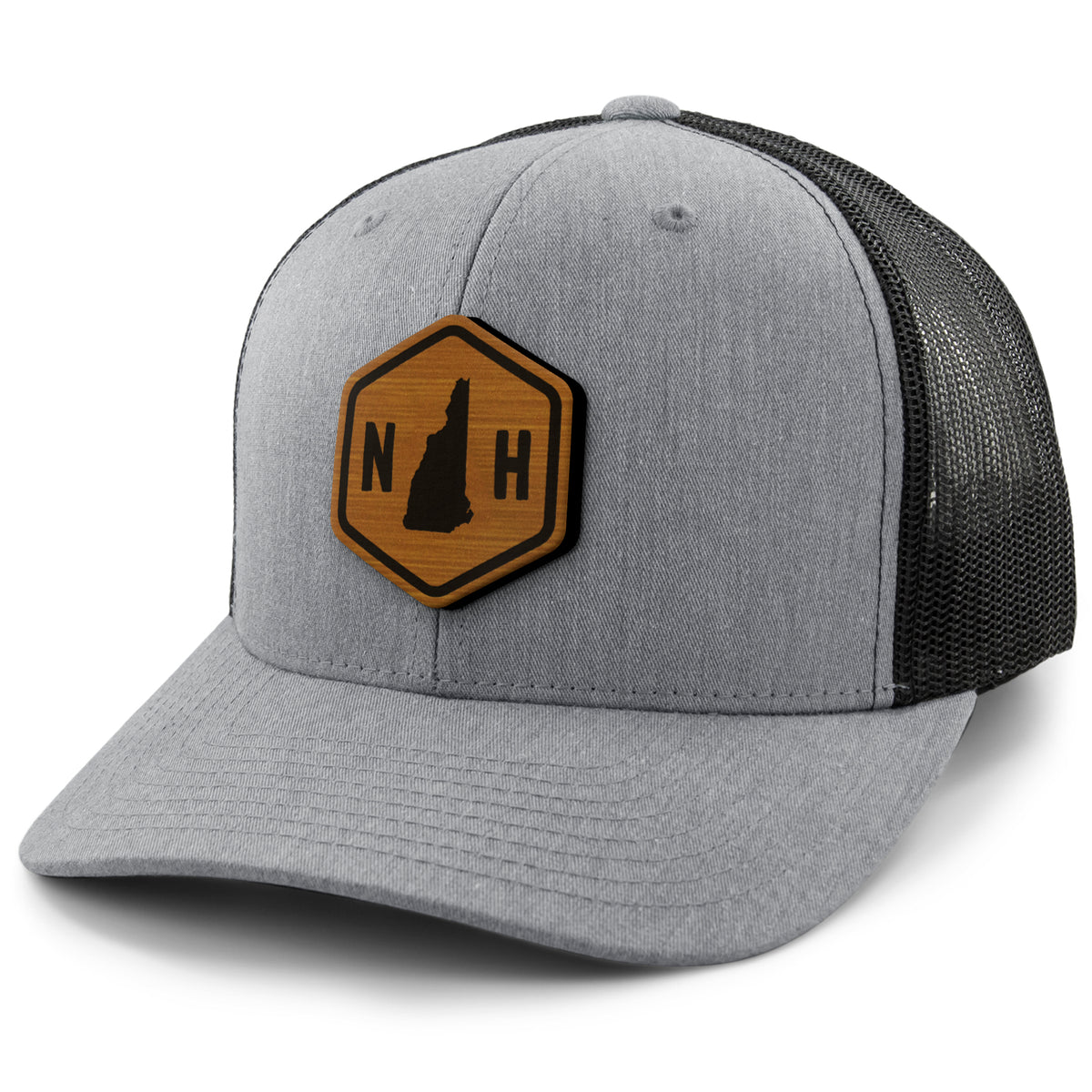 New Hampshire State Sign Wood Grain Patch Classic Snapback Trucker Hat - Chowdaheadz