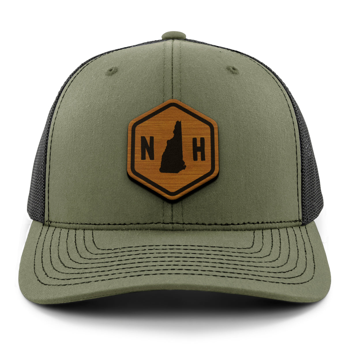 New Hampshire State Sign Wood Grain Patch Classic Snapback Trucker Hat - Chowdaheadz