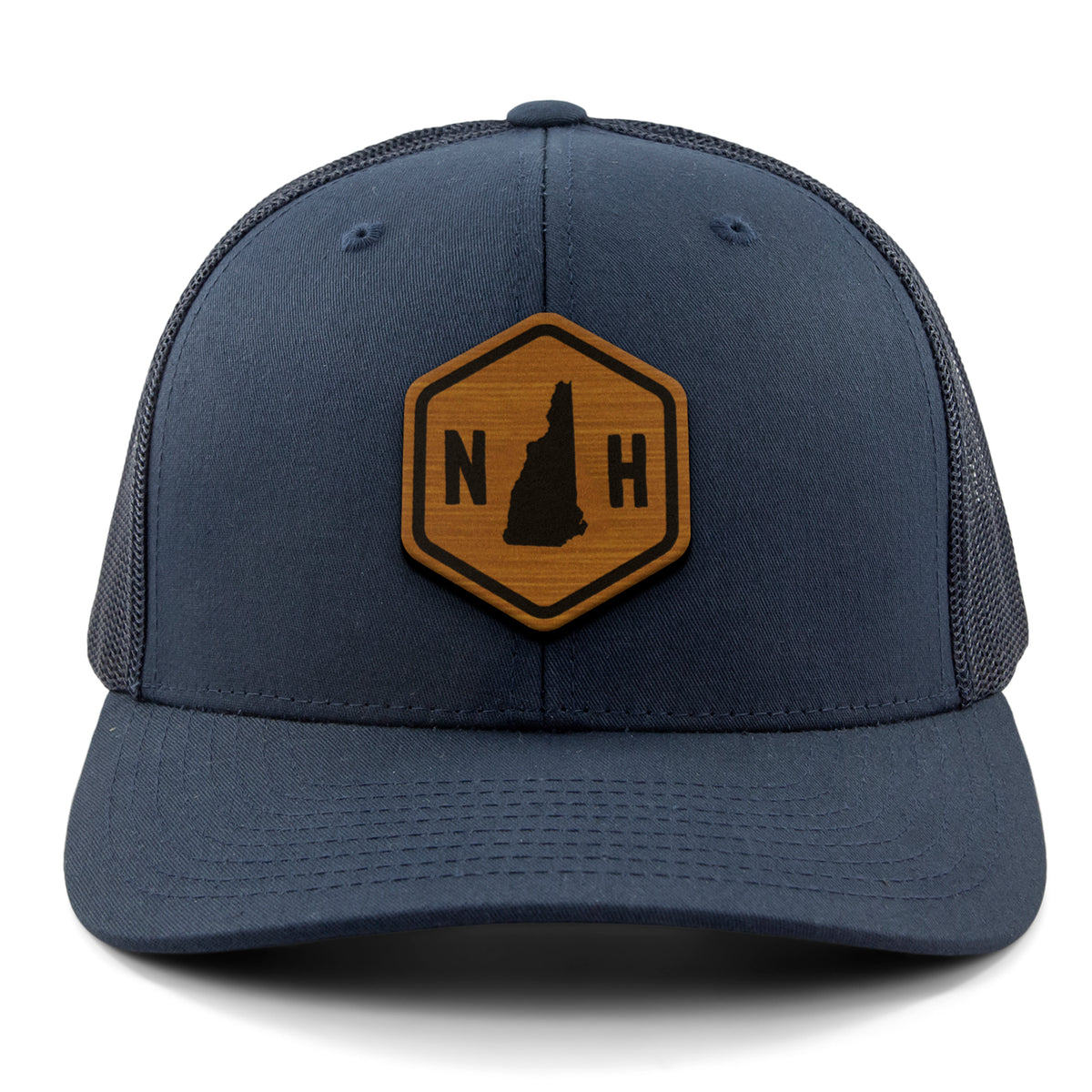 New Hampshire State Sign Wood Grain Patch Classic Snapback Trucker Hat - Chowdaheadz