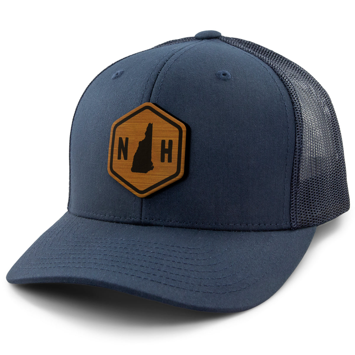 New Hampshire State Sign Wood Grain Patch Classic Snapback Trucker Hat - Chowdaheadz