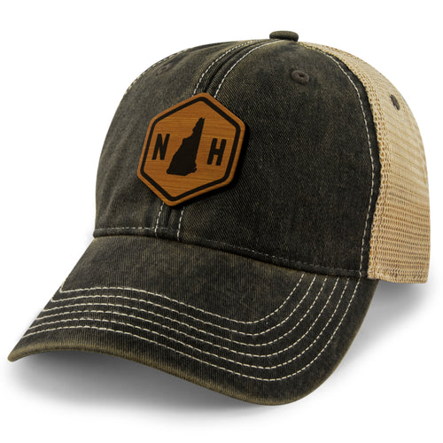 New Hampshire State Sign Wood Grain Patch Dirty Water Trucker Hat - Chowdaheadz