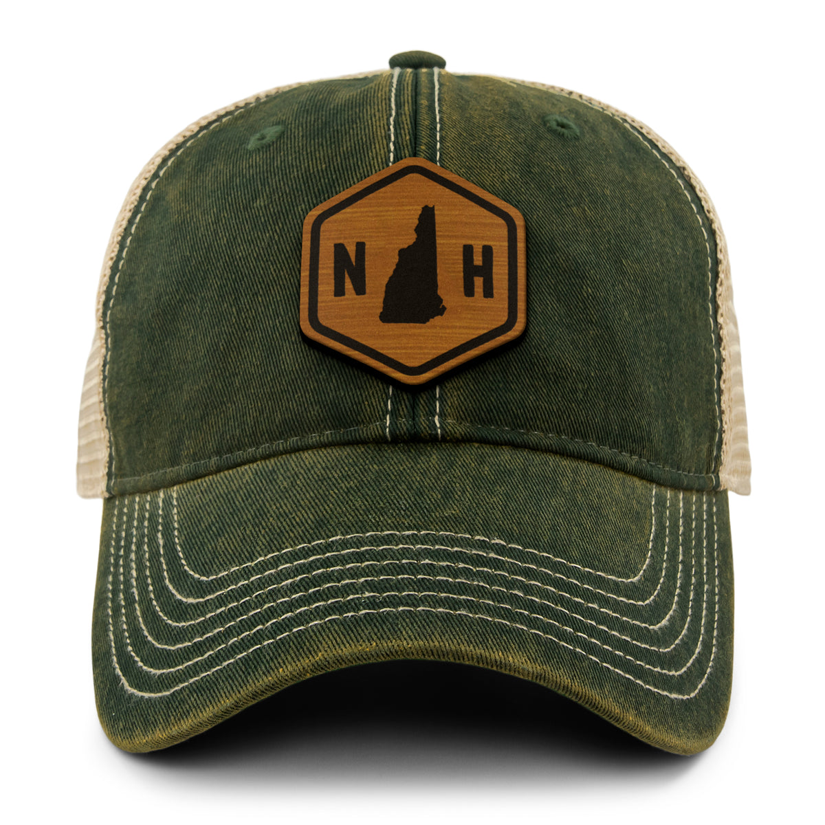 New Hampshire State Sign Wood Grain Patch Dirty Water Trucker Hat - Chowdaheadz