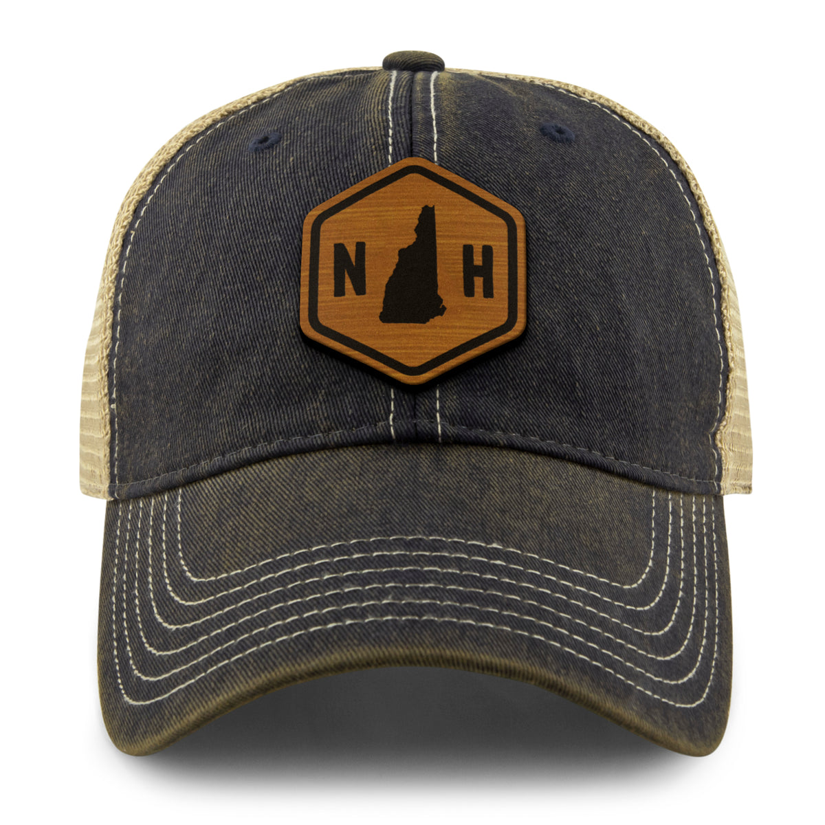 New Hampshire State Sign Wood Grain Patch Dirty Water Trucker Hat - Chowdaheadz