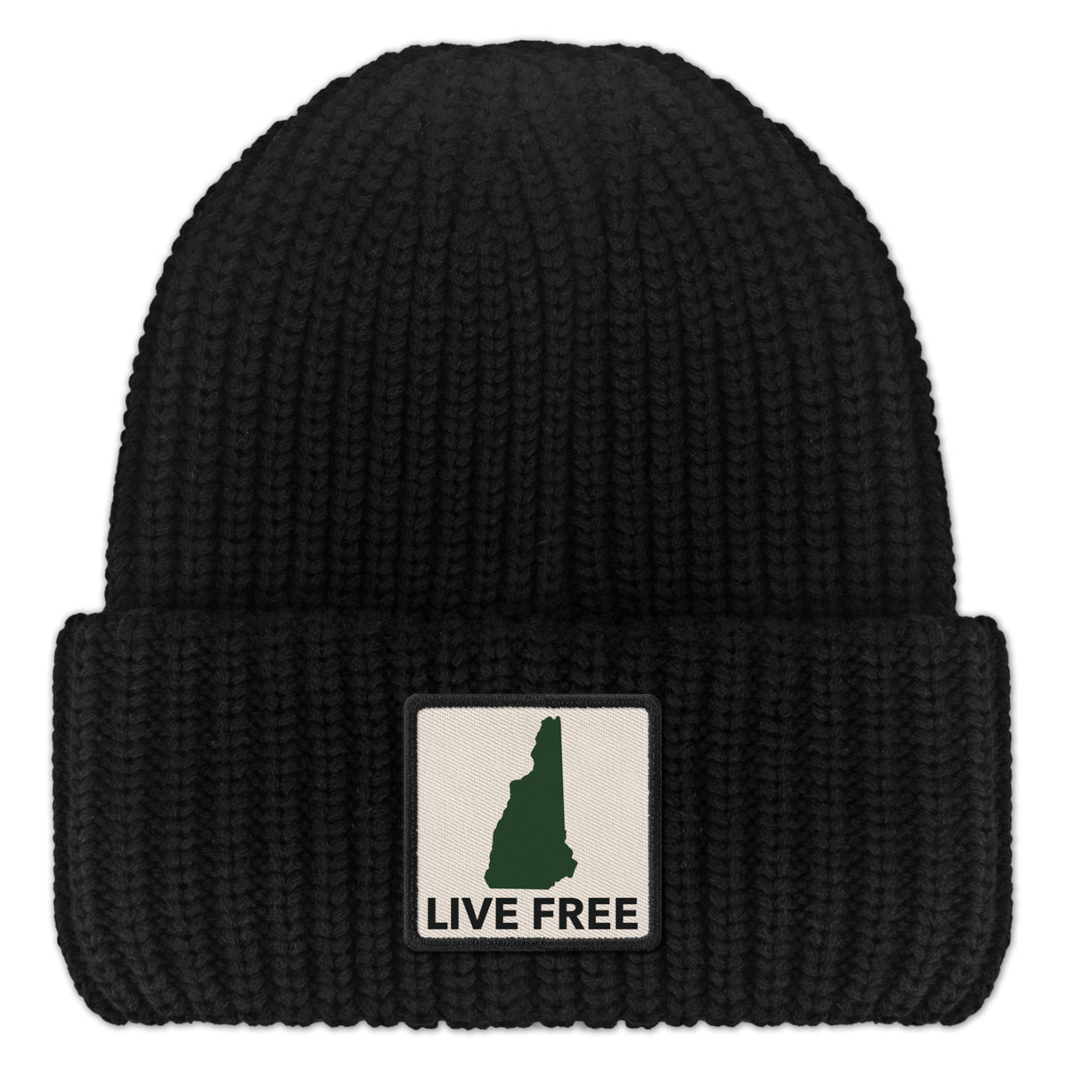 Live Free New Hampshire Printed Patch Chunky Knit Winter Hat - Chowdaheadz