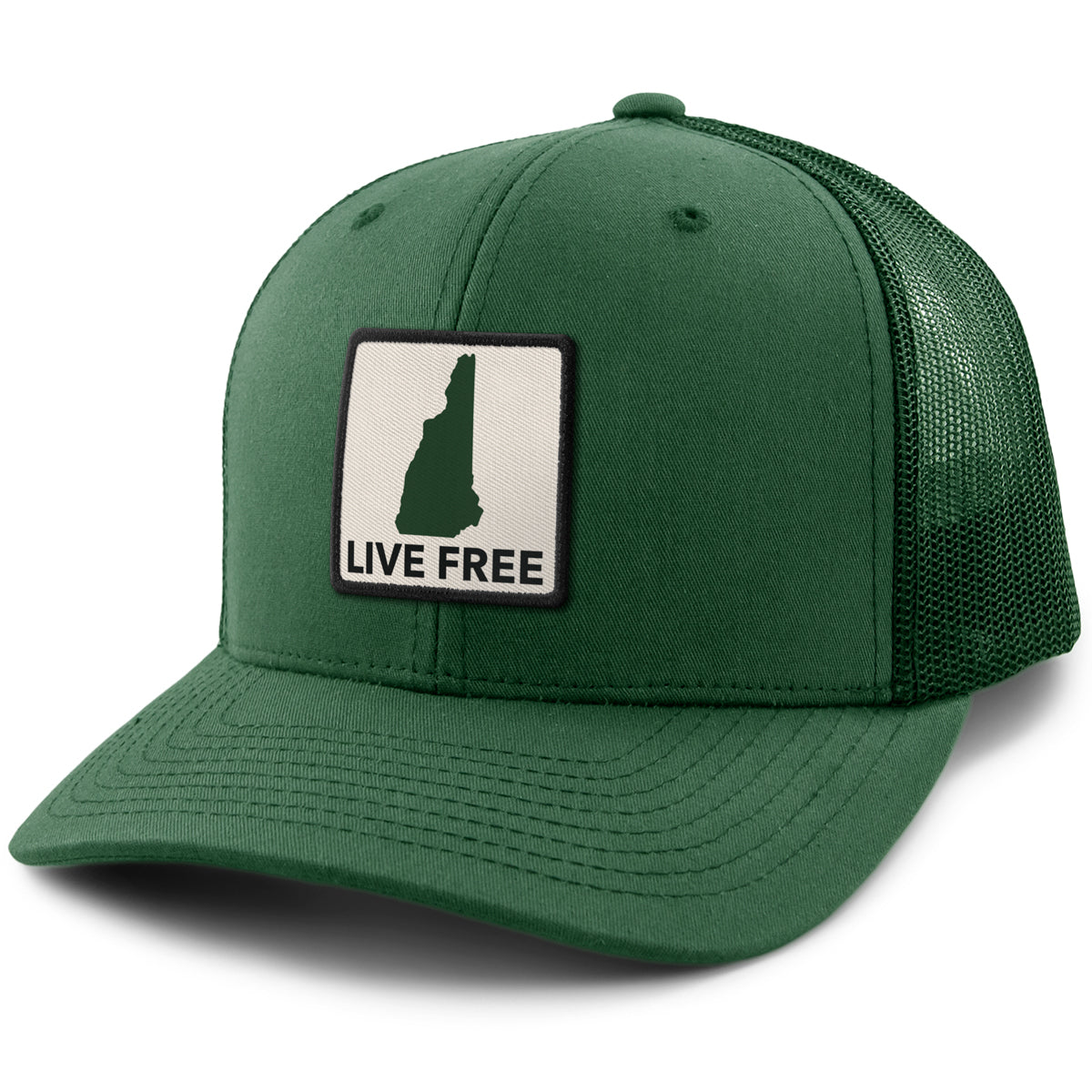 Live Free New Hampshire Printed Patch Classic Snapback Trucker Hat - Chowdaheadz