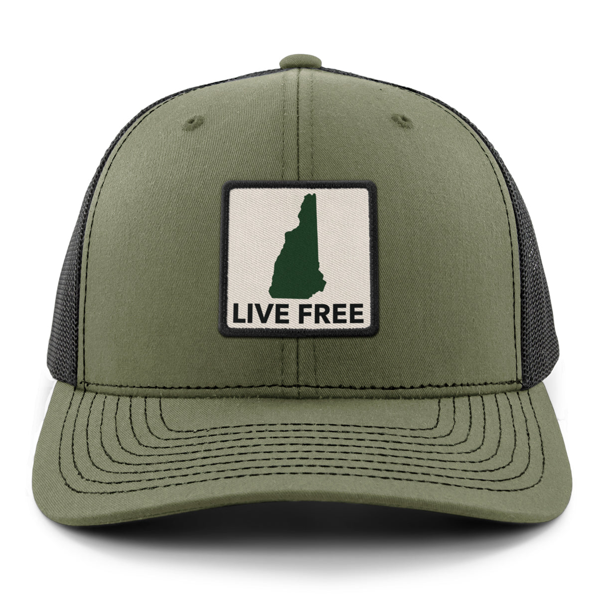 Live Free New Hampshire Printed Patch Classic Snapback Trucker Hat - Chowdaheadz